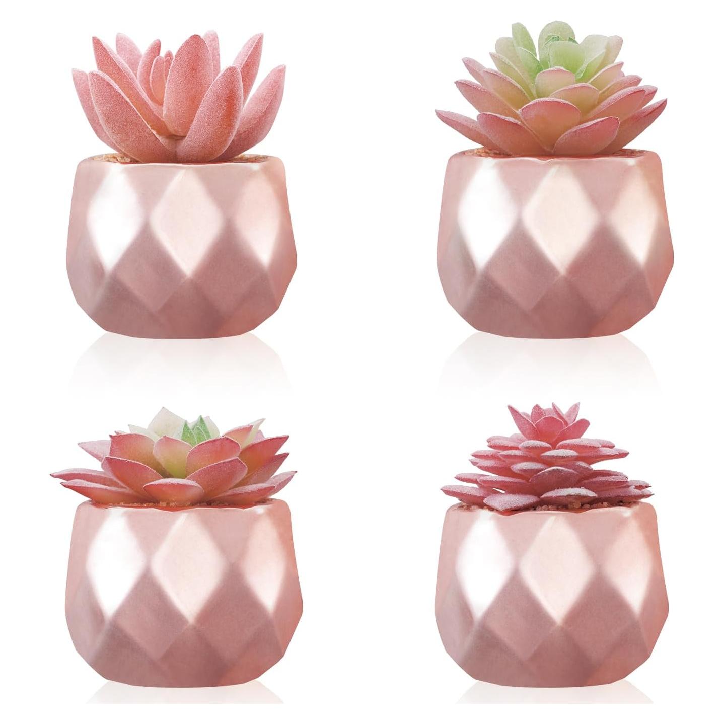 Suculentas Artificiales Tiita 4 Pack en Macetas Cerámicas Doradas