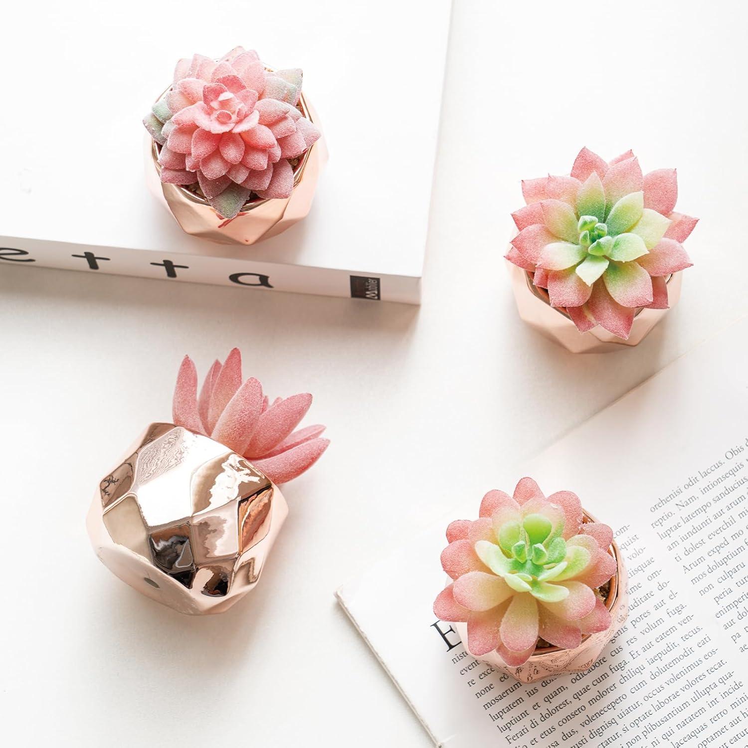 Suculentas Artificiales Tiita 4 Pack en Macetas Cerámicas Doradas