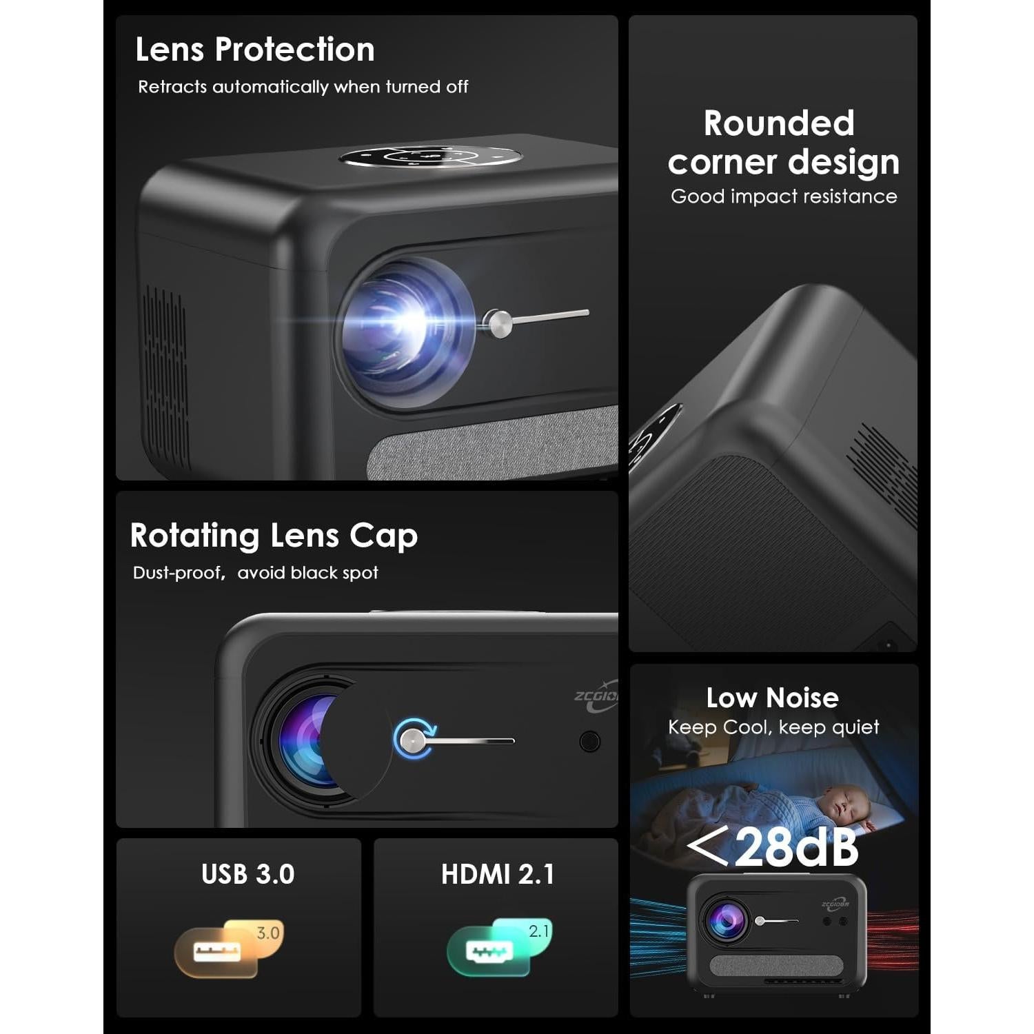 Proyector 4K ZCGIOBN A6 con WiFi, Bluetooth y Dolby Audio