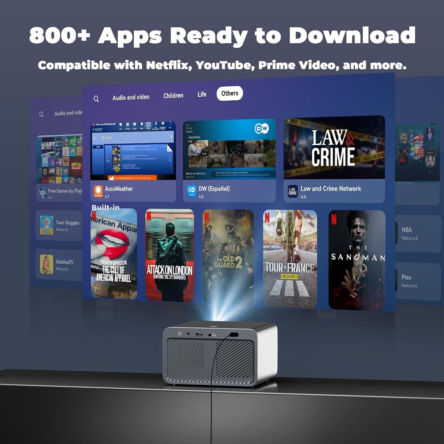 Projector with WiFi and Bluetooth, Mini-Projector: [For Netflix & AI Auto-Setup System & Live TV& 1000ANSI & 800+Built-inApps &Browser],Lisowod L03Pro 1080P Smart Portable-Outdoor-Movie Projector