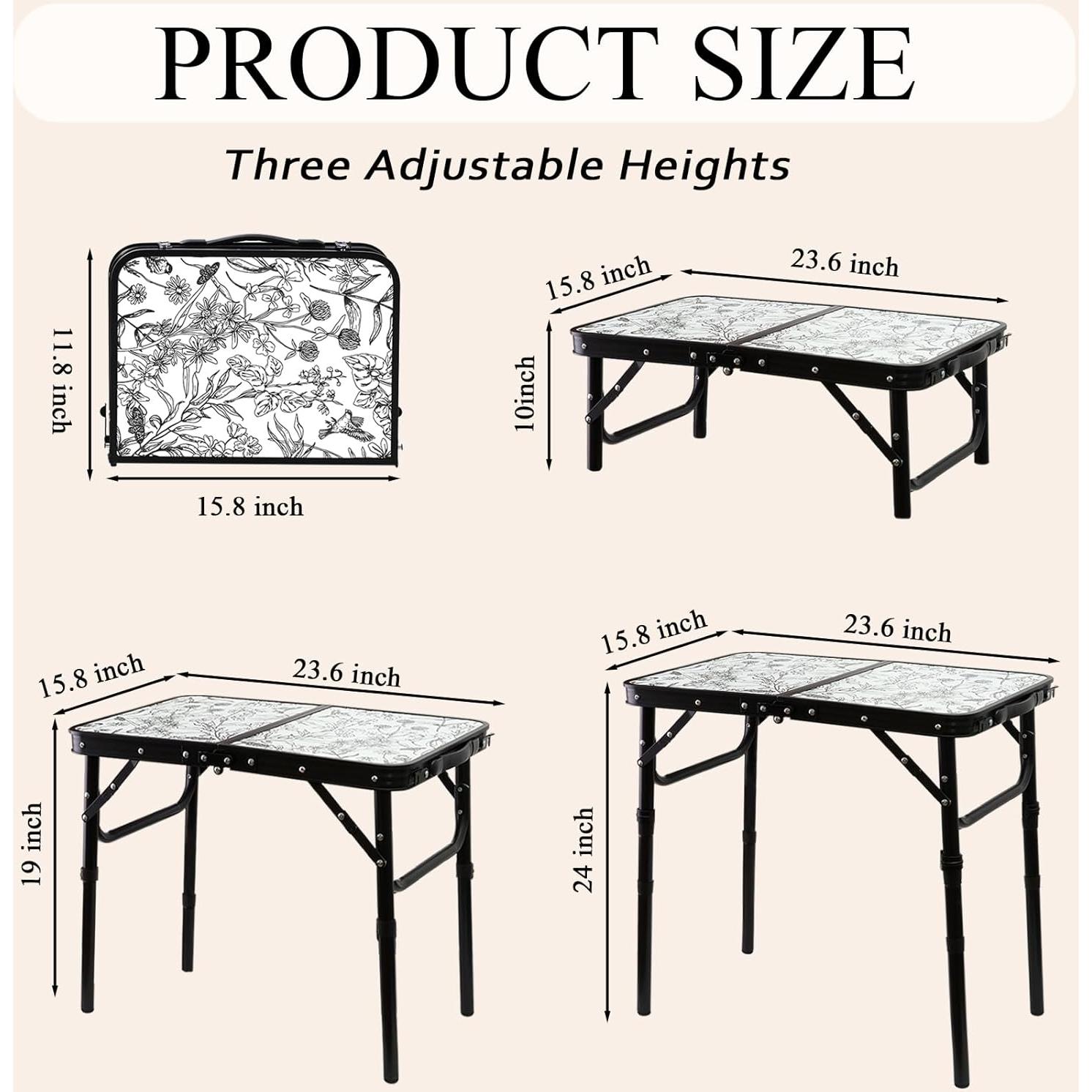 Mesa Plegable de Camping YihuiKo Toile de Jouy 61 cm Ajustable