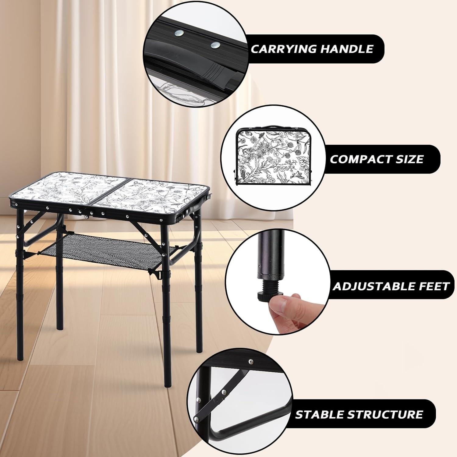 Mesa Plegable de Camping YihuiKo Toile de Jouy 61 cm Ajustable