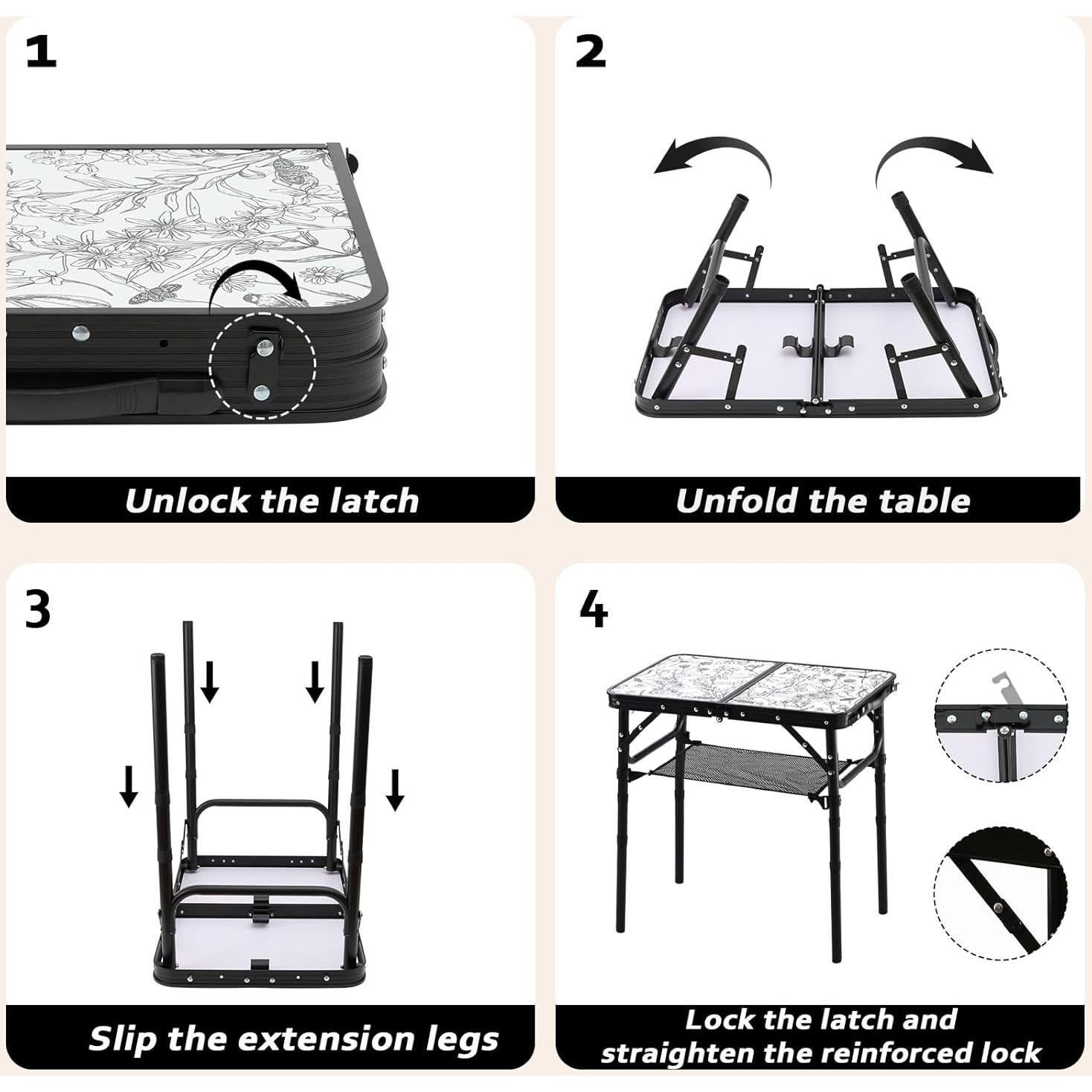 Mesa Plegable de Camping YihuiKo Toile de Jouy 61 cm Ajustable