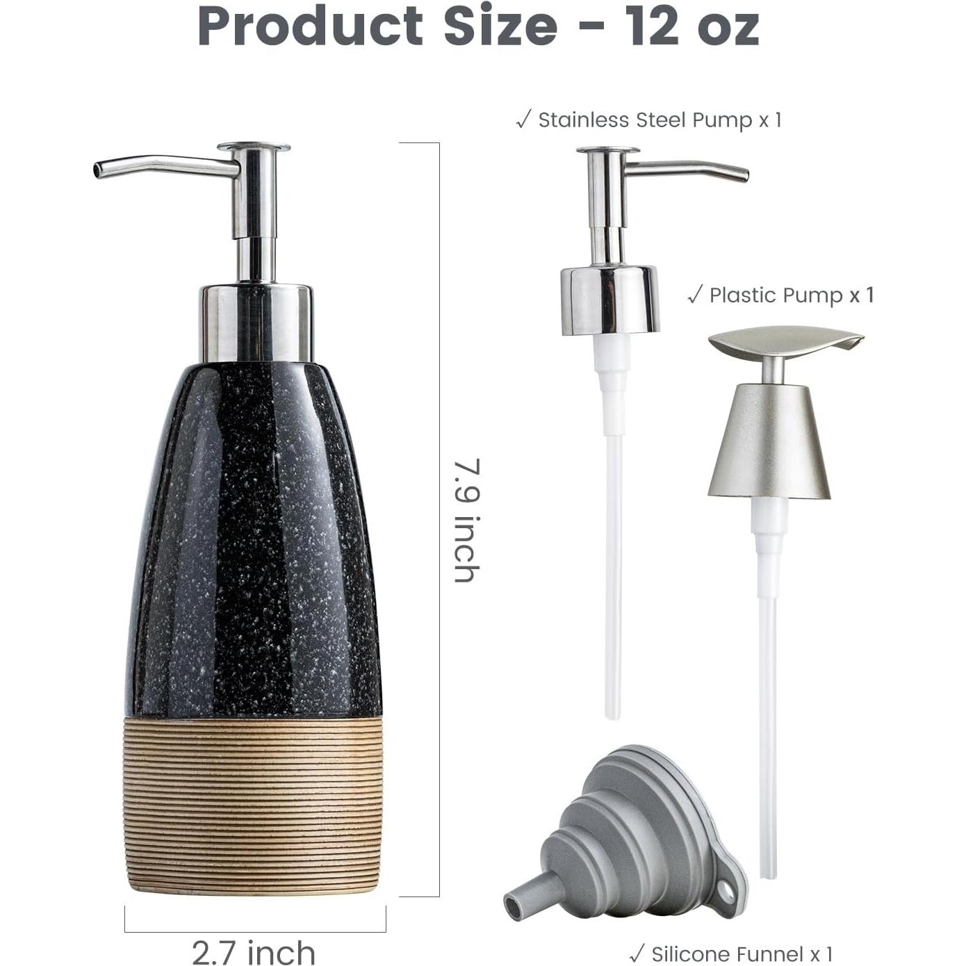 Dispensador de Jabón Cerámica Zoeeker 12 oz Negro con Bomba