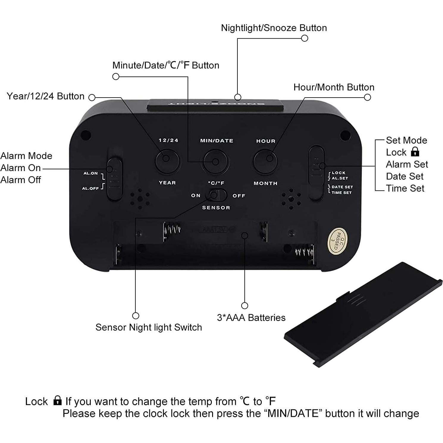 Reloj Despertador Digital Jisile con Luz Nocturna y Temperatura