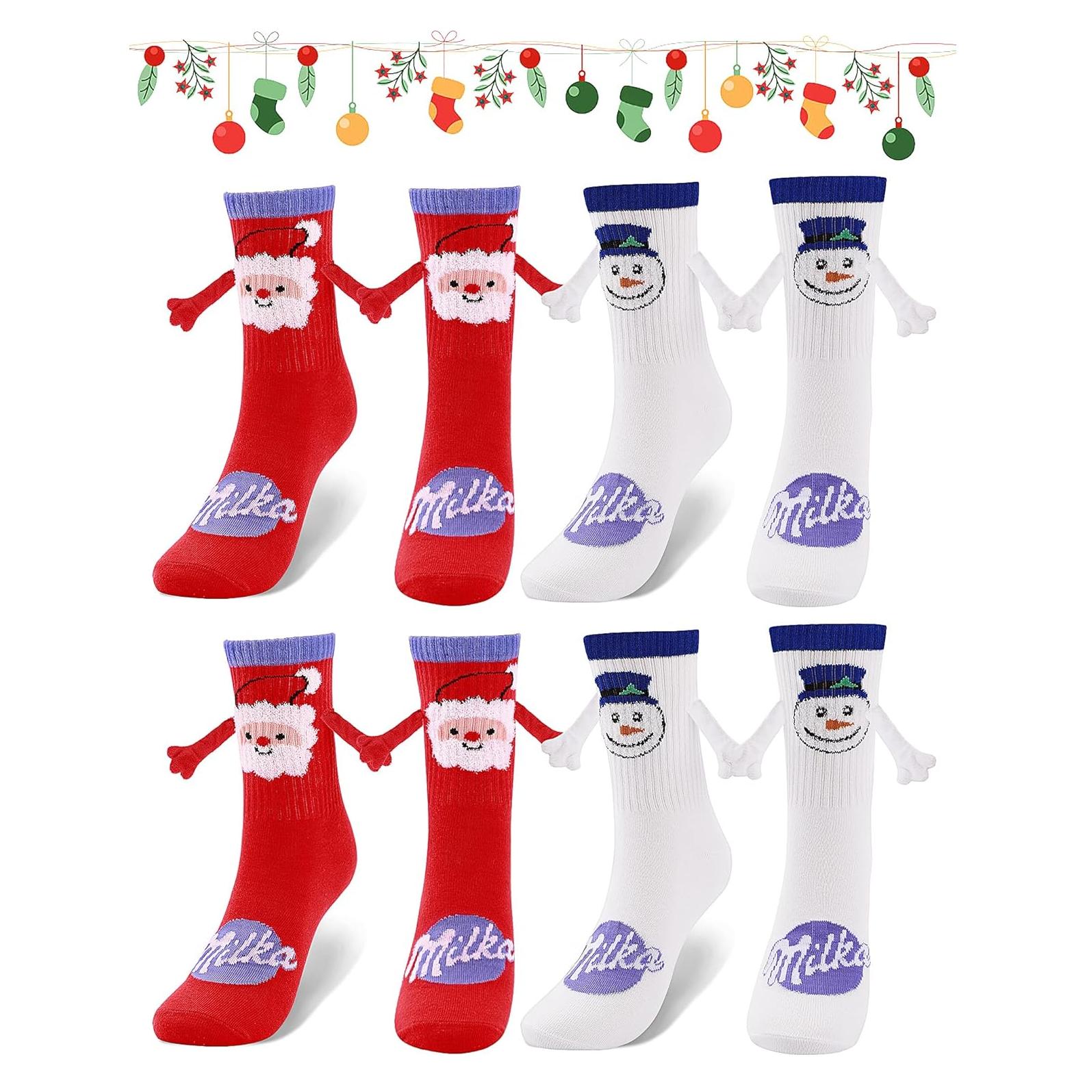 Calcetines Magnéticos de Navidad 4 Pares para Parejas