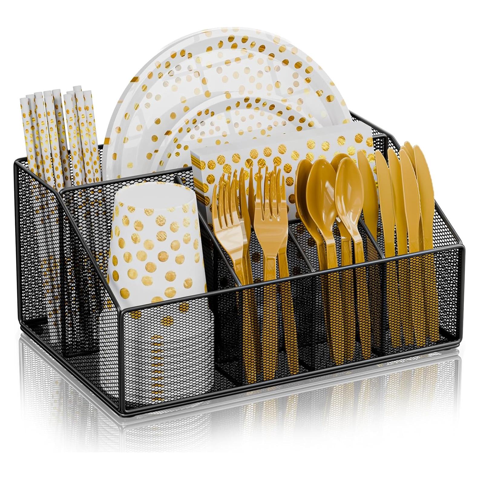 Soporte Organizador de Cubiertos Desechables Hordely Negro