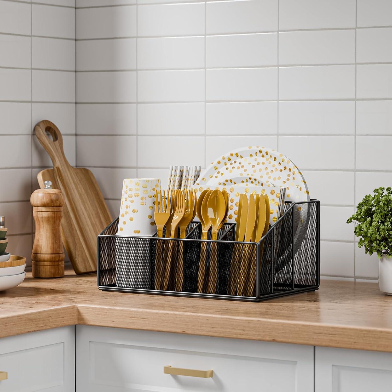 Soporte Organizador de Cubiertos Desechables Hordely Negro