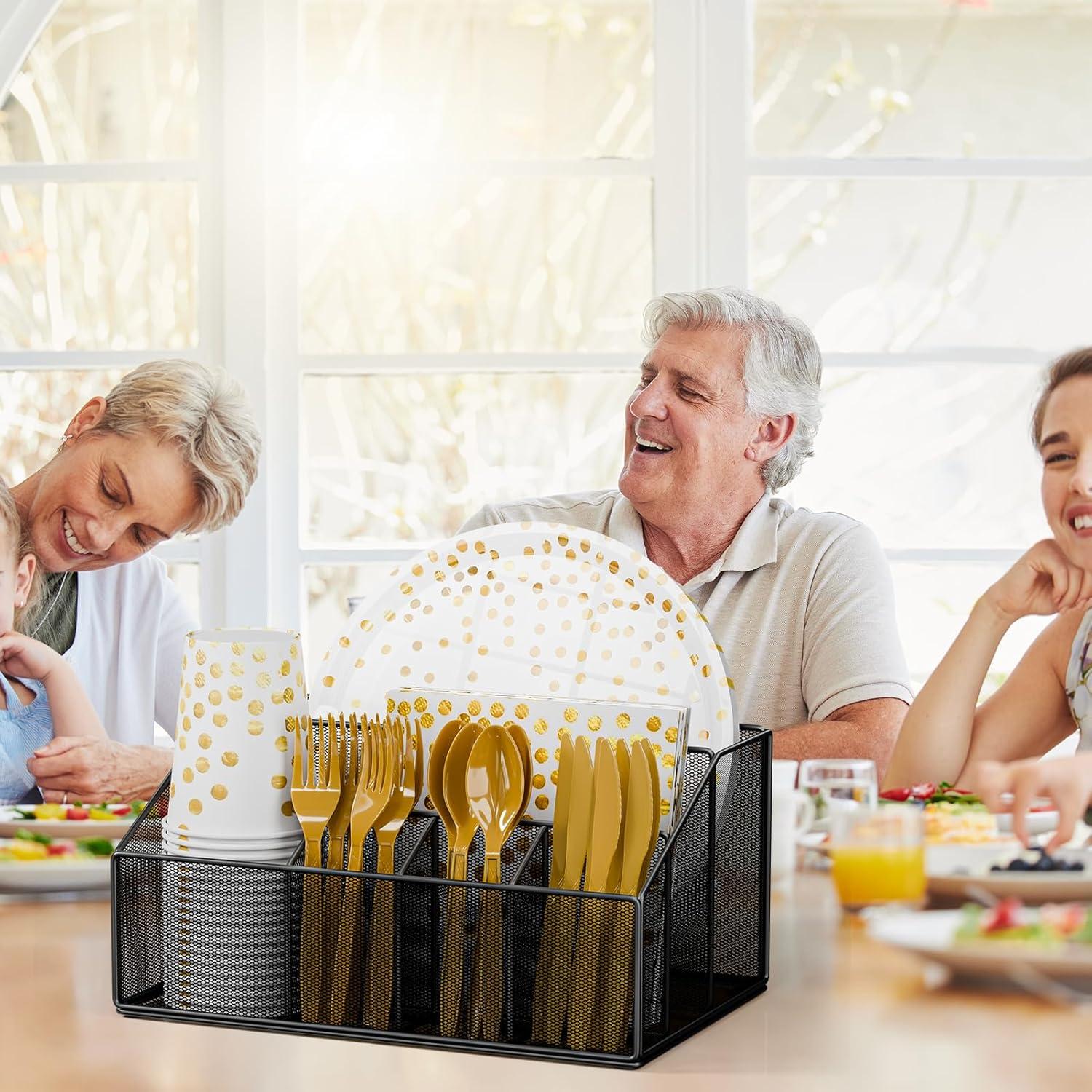 Soporte Organizador de Cubiertos Desechables Hordely Negro