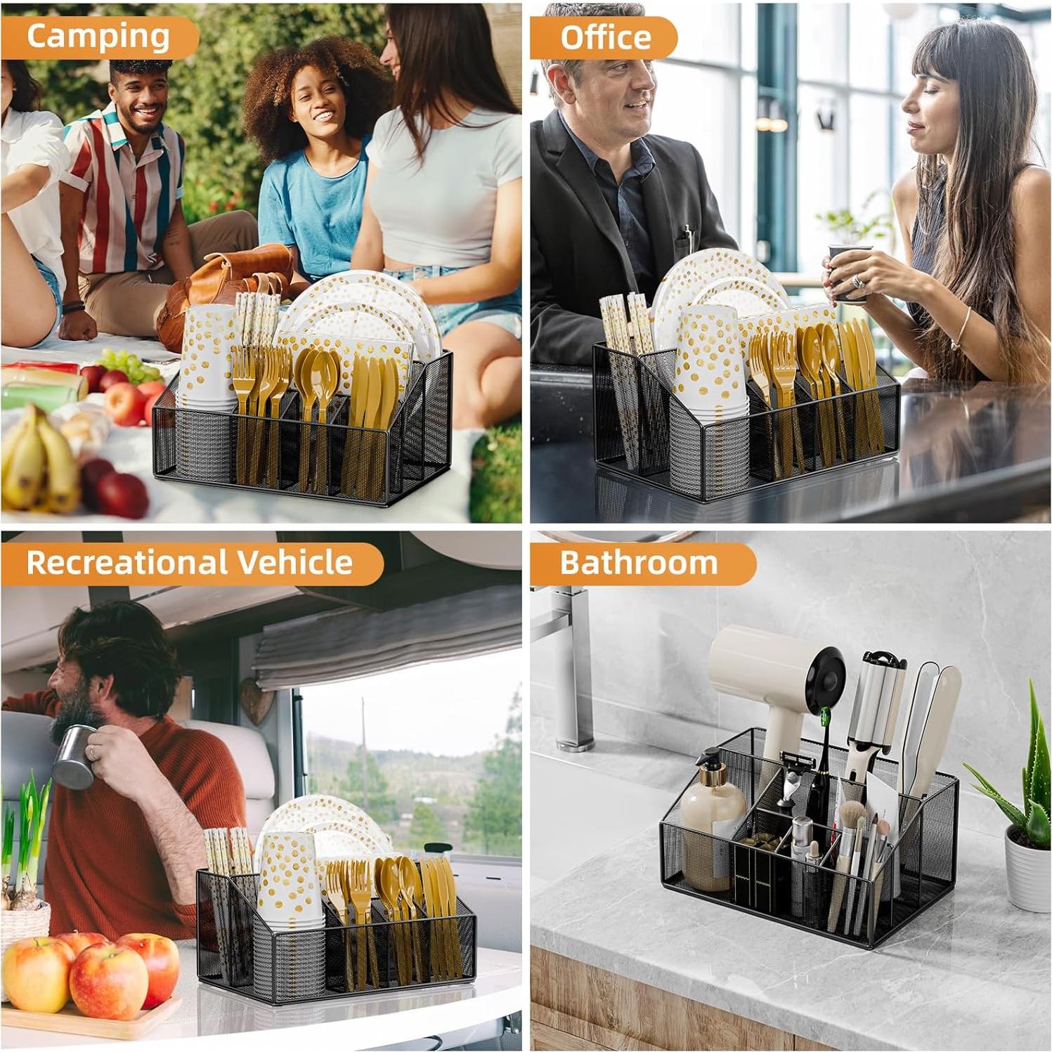 Soporte Organizador de Cubiertos Desechables Hordely Negro