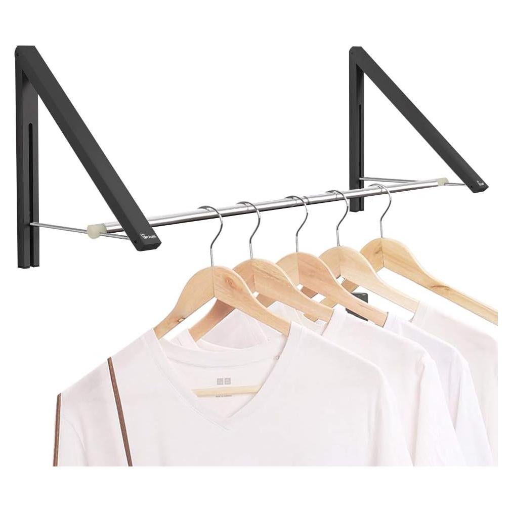 Perchero Plegable de Pared Anjuer - Aluminio Negro, 2 Percheros