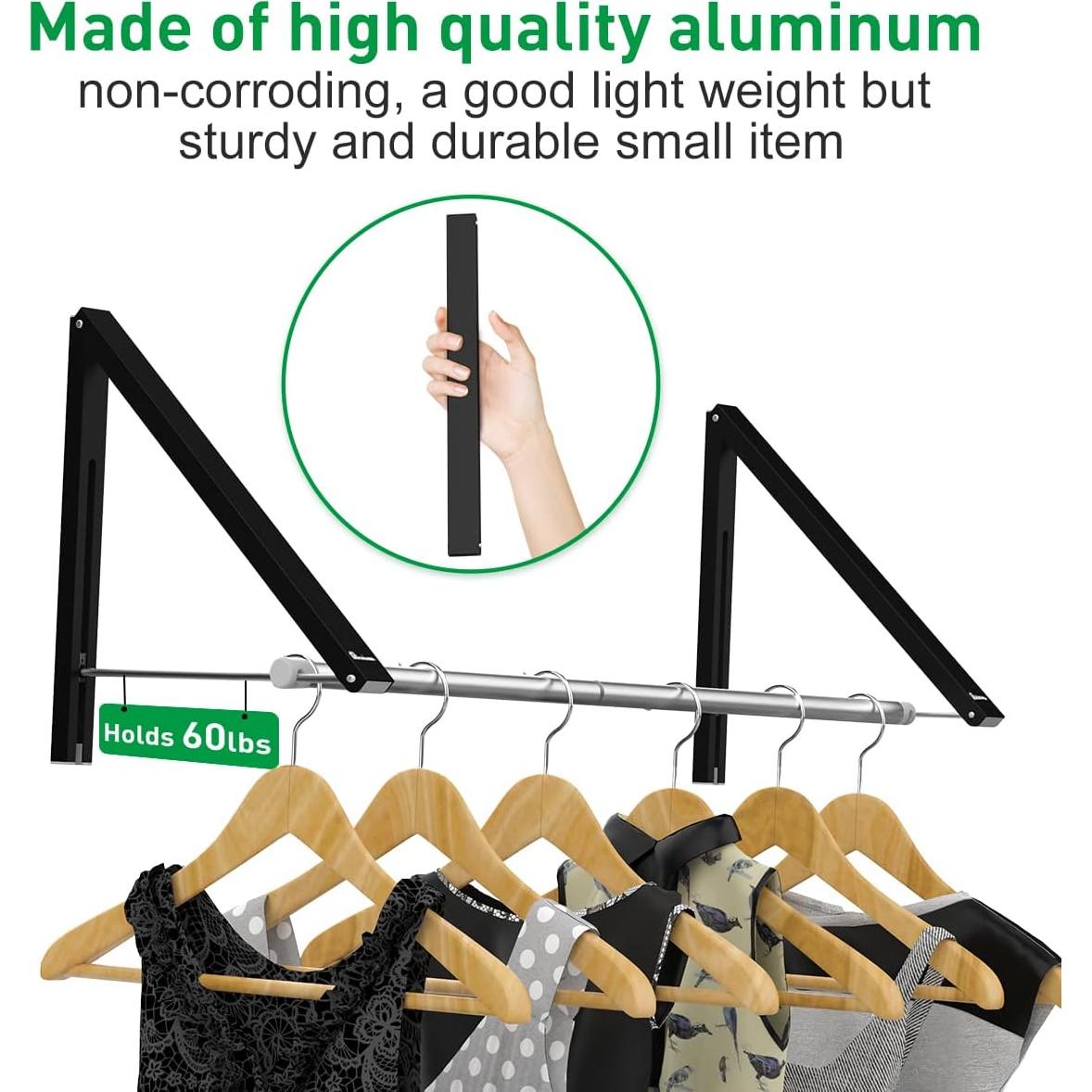 Perchero Plegable de Pared Anjuer - Aluminio Negro, 2 Percheros