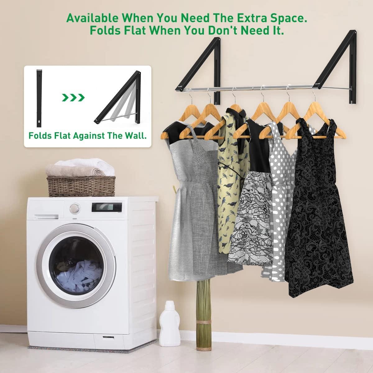 Perchero Plegable de Pared Anjuer - Aluminio Negro, 2 Percheros