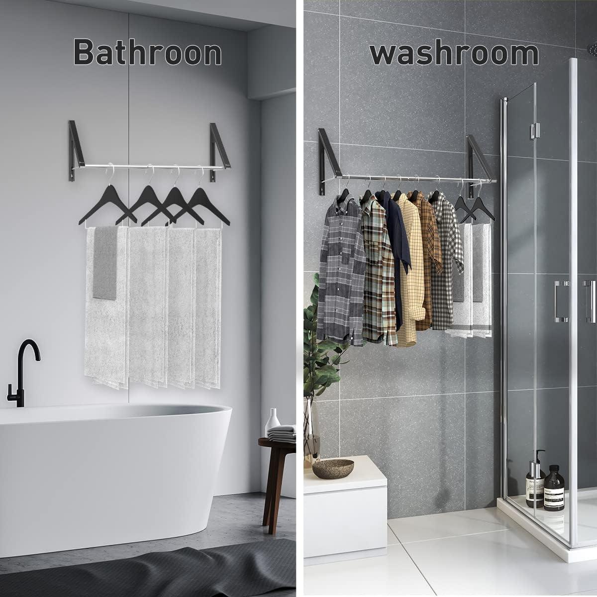 Perchero Plegable de Pared Anjuer - Aluminio Negro, 2 Percheros