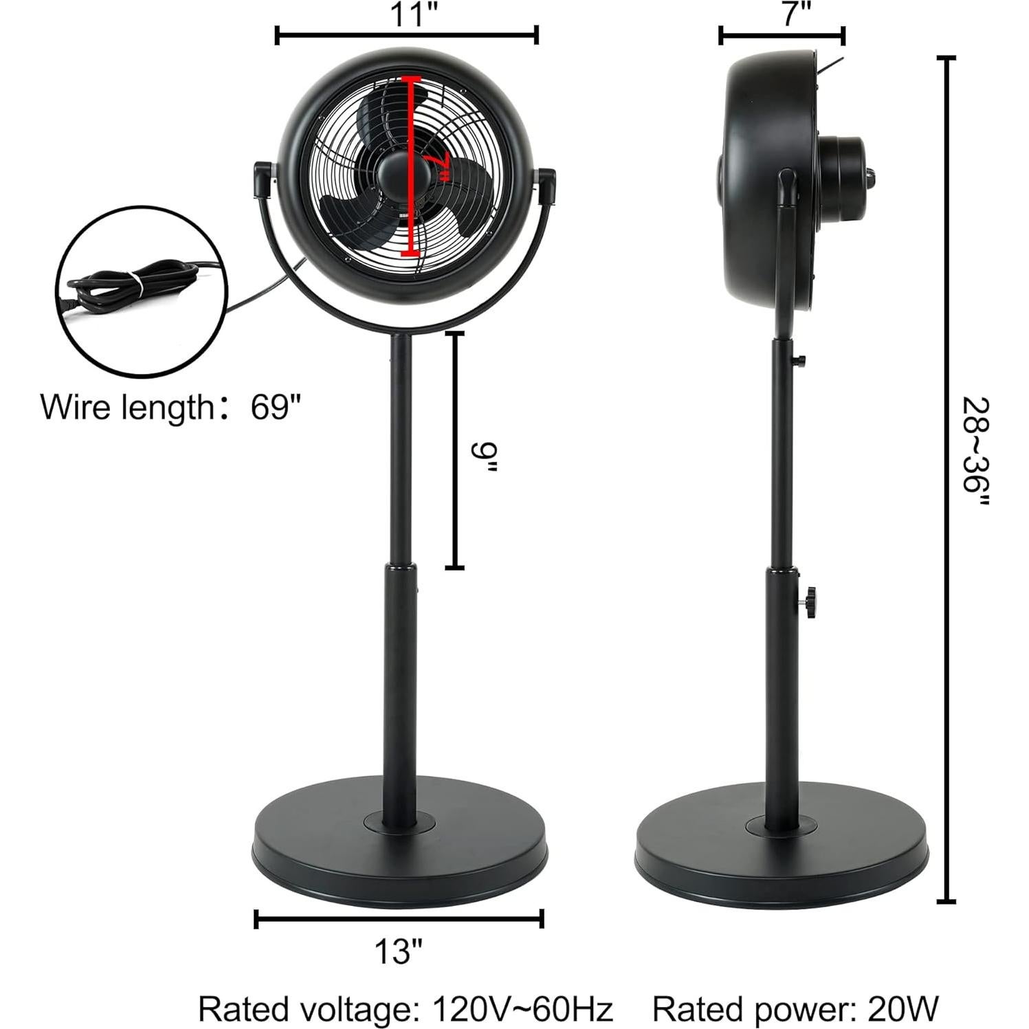 Ventilador de pedestal industrial Simple Deluxe 20W 8" negro