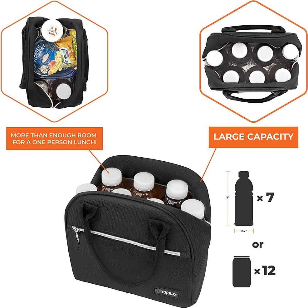 Caja de Almuerzo Aislada OPUX Negra 28x18x23 cm para Mujeres