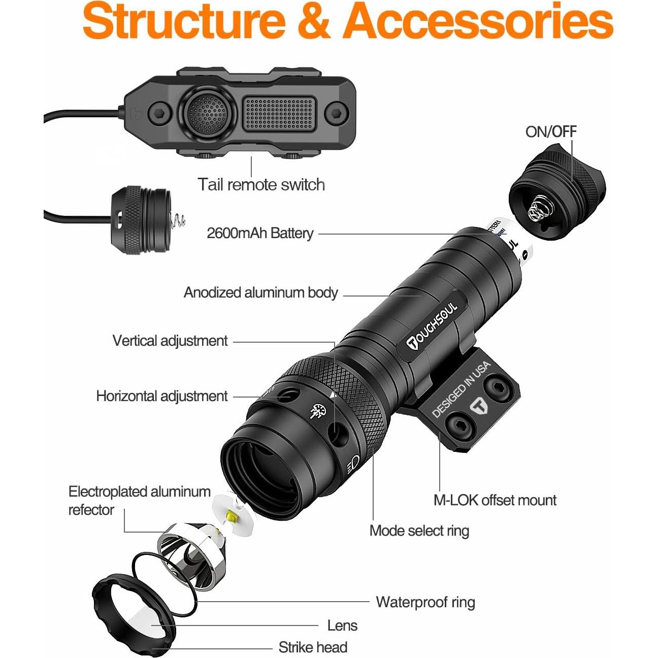 Linterna Táctica TOUGHSOUL 7019C 1250 Lúmenes LED y Láser