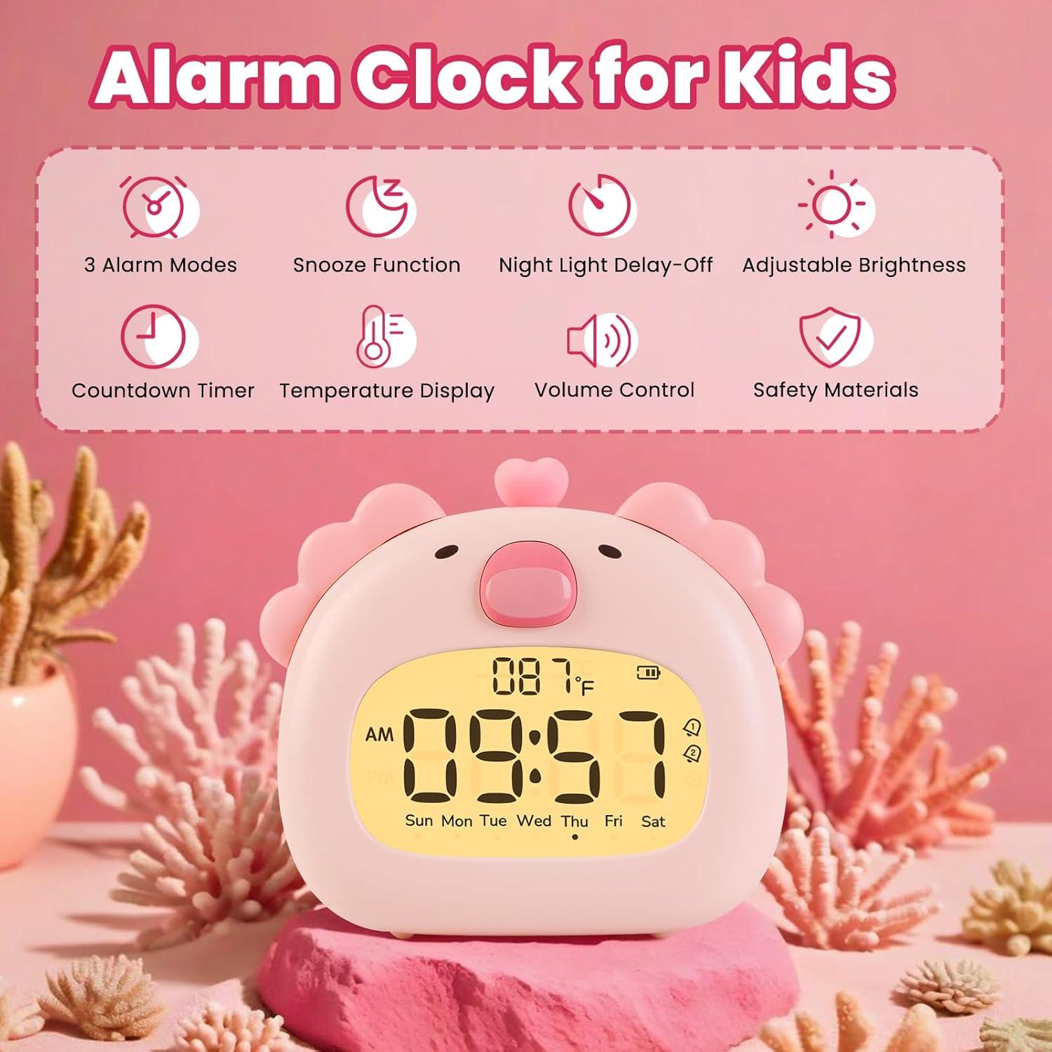 Reloj Despertador Digital Aokpsrt Axolotl Rosa con Luz