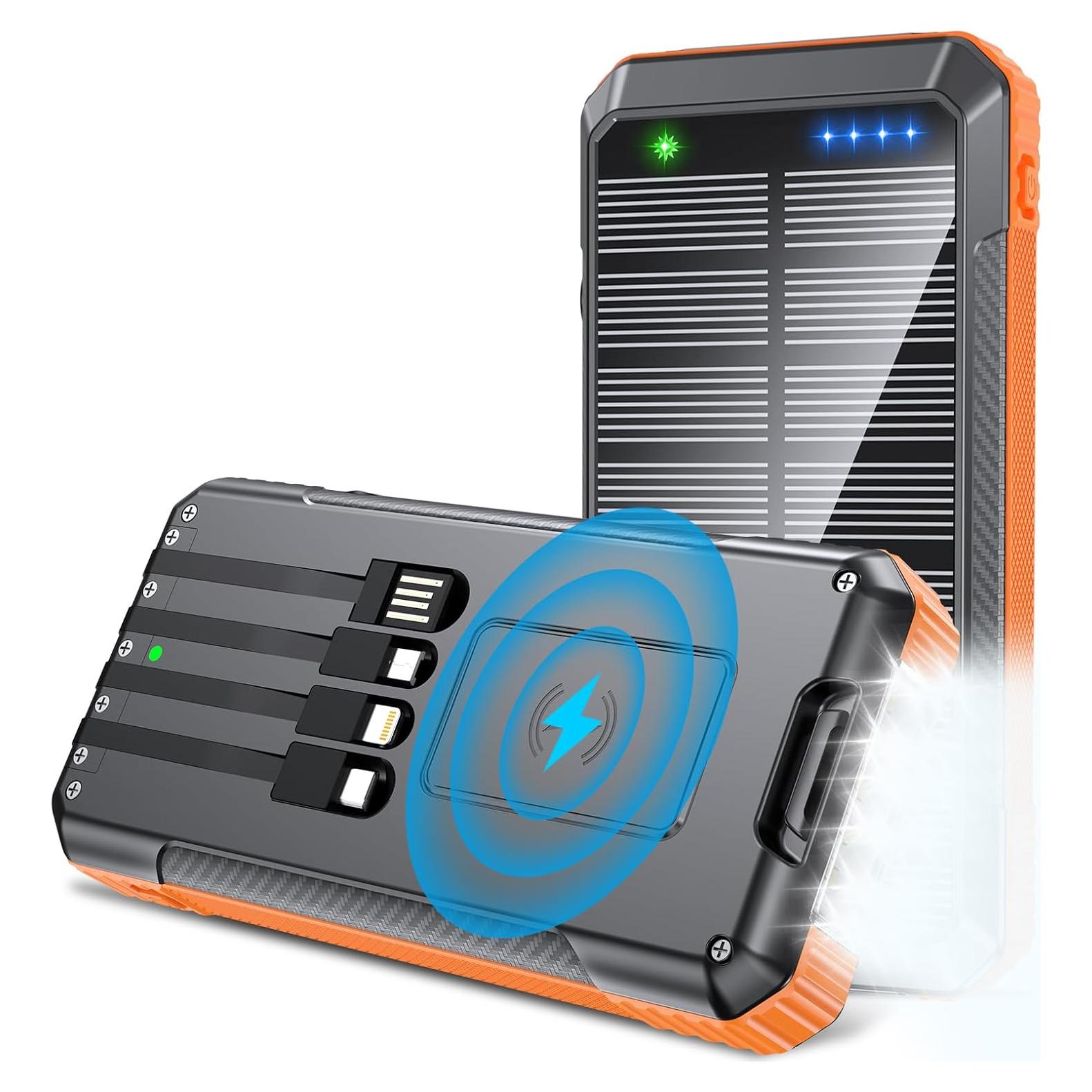 Cargador Solar Inalámbrico Power Bank 52800mAh 22.5W Naranja