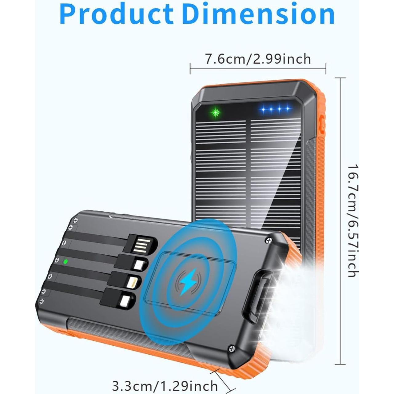 Cargador Solar Inalámbrico Power Bank 52800mAh 22.5W Naranja