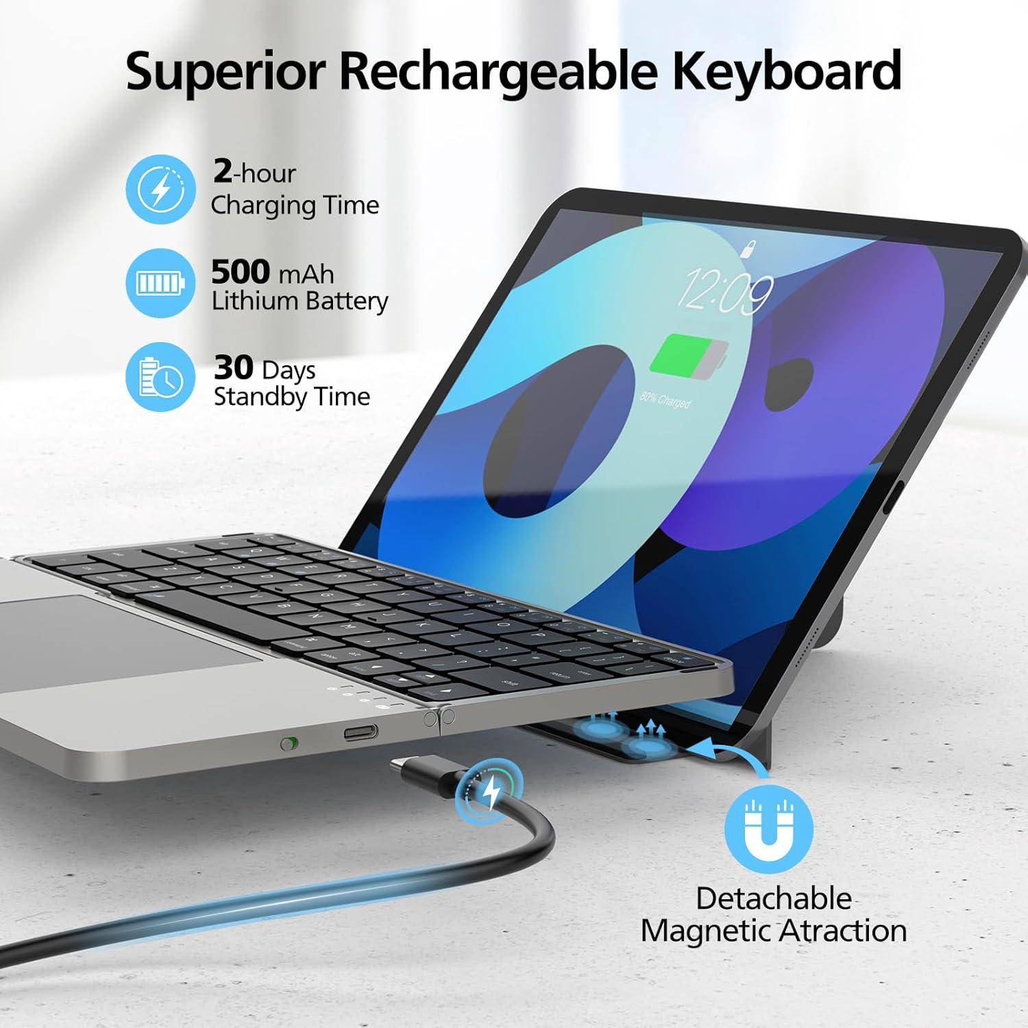 Teclado Bluetooth Plegable MicroPack K-F01-GY con Touchpad