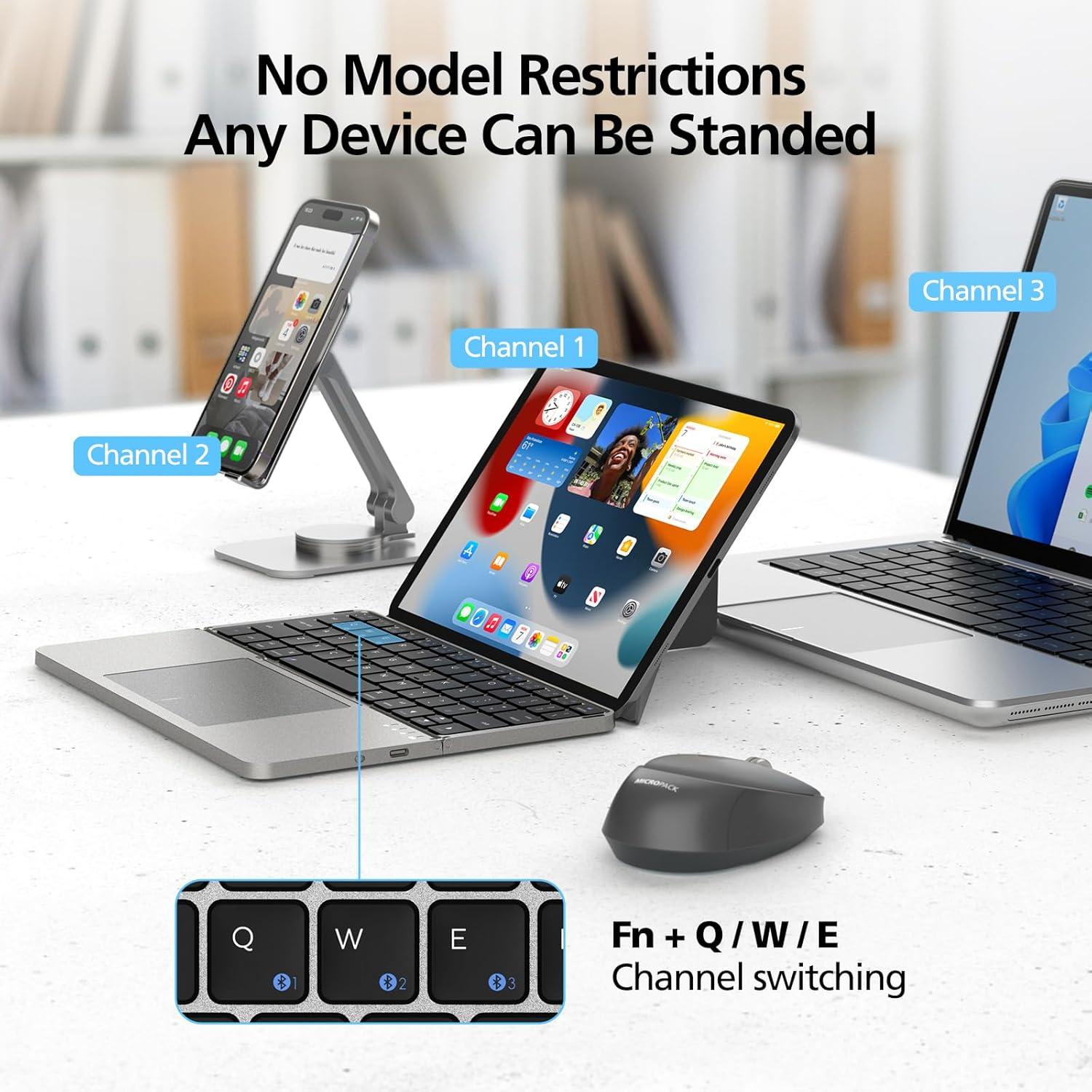 Teclado Bluetooth Plegable MicroPack K-F01-GY con Touchpad