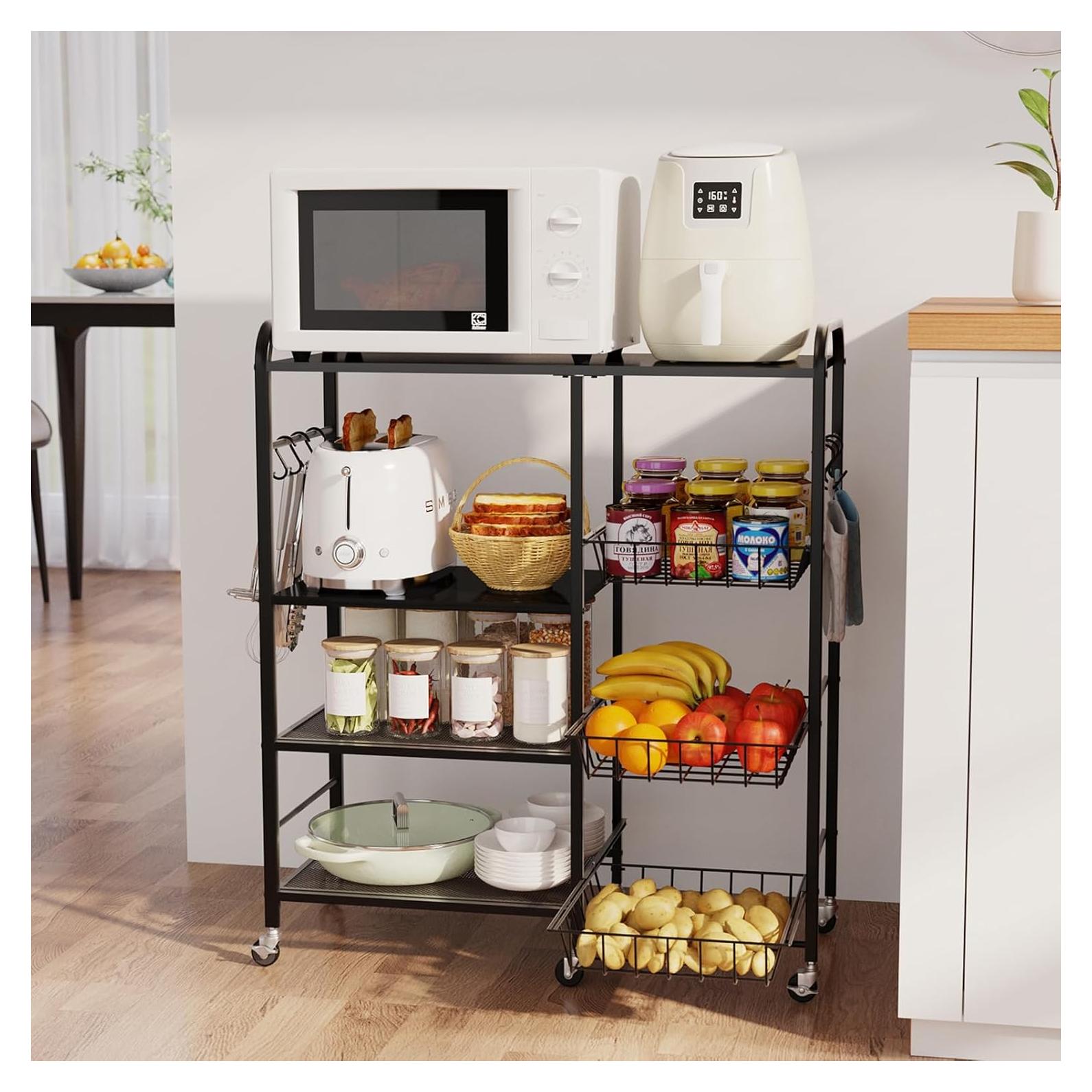 Carro de Cocina HapiRm Negro con Ruedas - 4 Niveles y Cajones