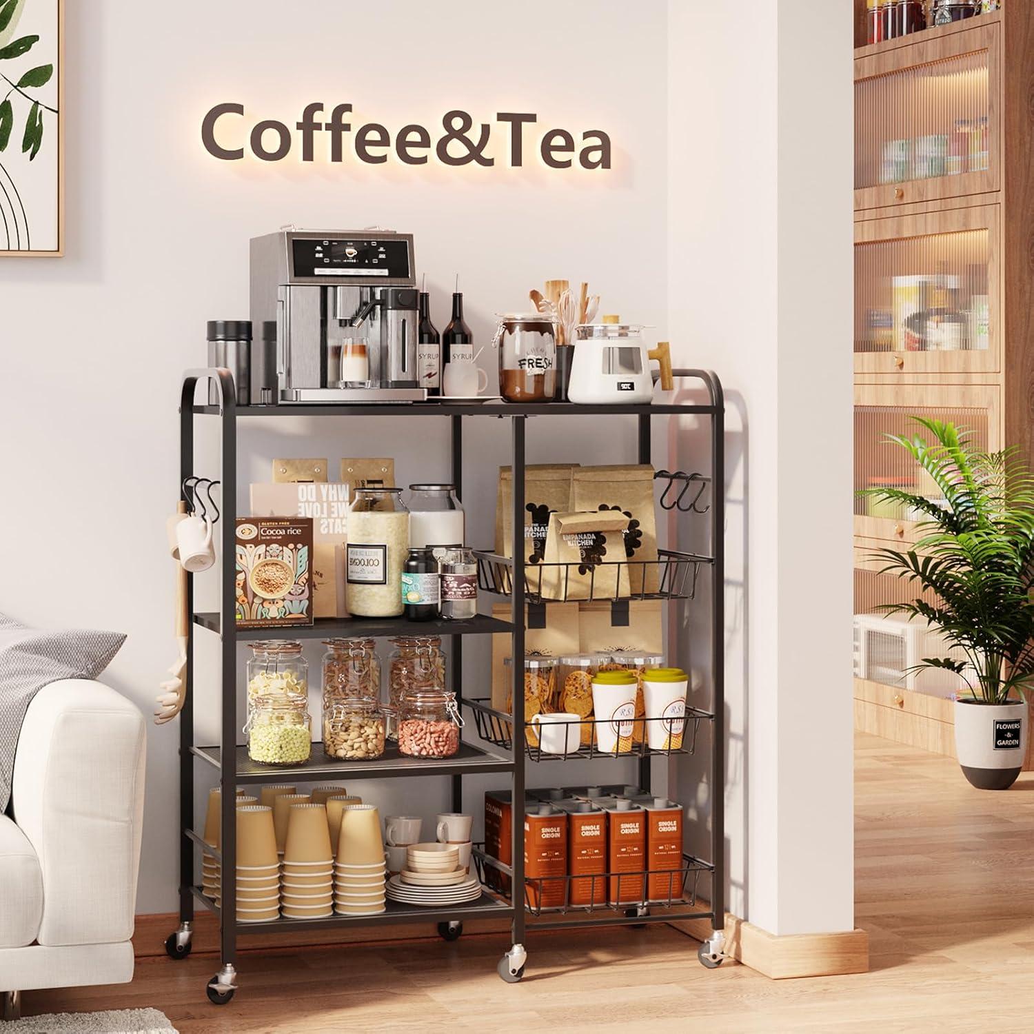 Carro de Cocina HapiRm Negro con Ruedas - 4 Niveles y Cajones