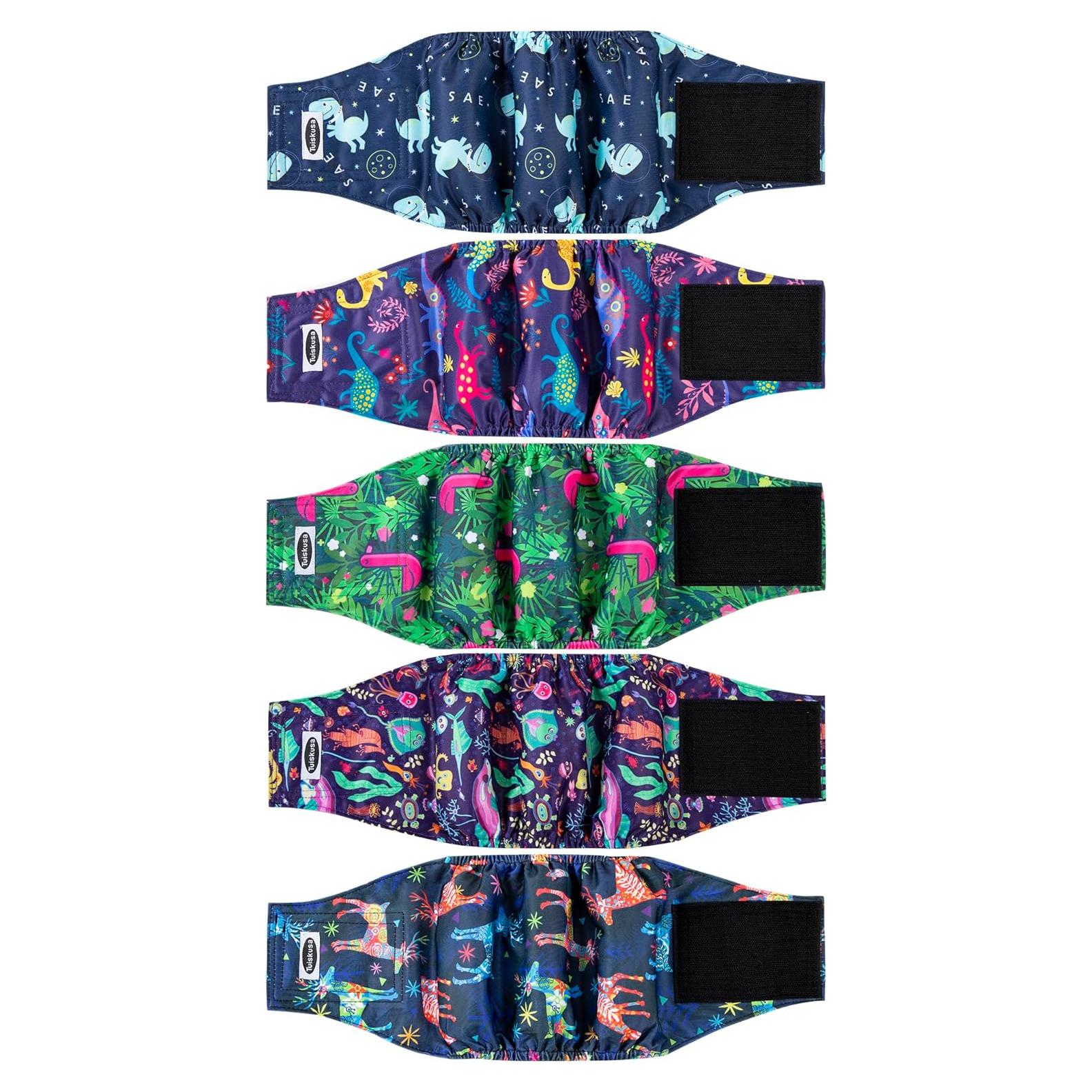 Paquete de 5 Pañales Reutilizables para Perros Machos Tuiskusa