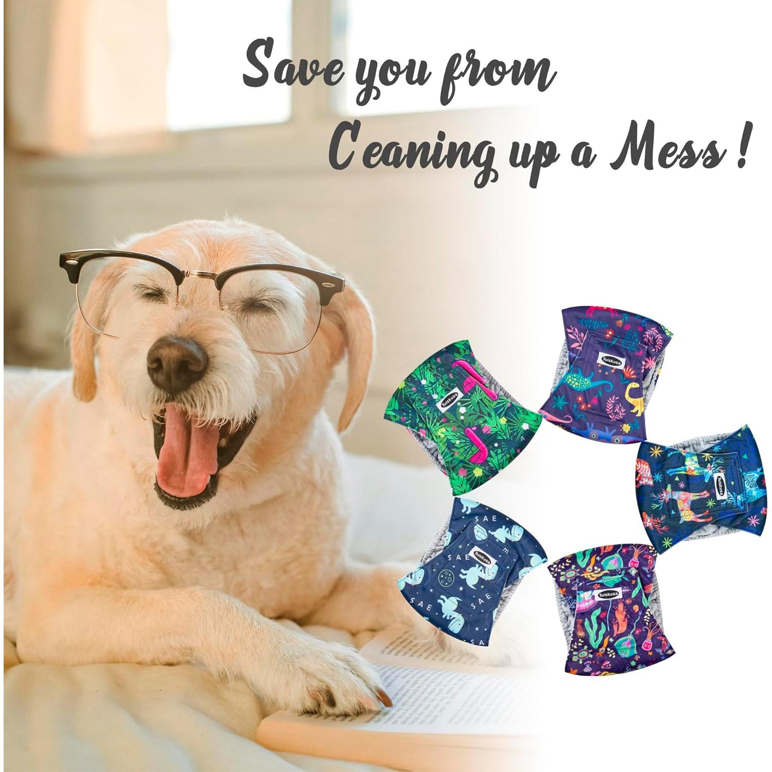 Paquete de 5 Pañales Reutilizables para Perros Machos Tuiskusa