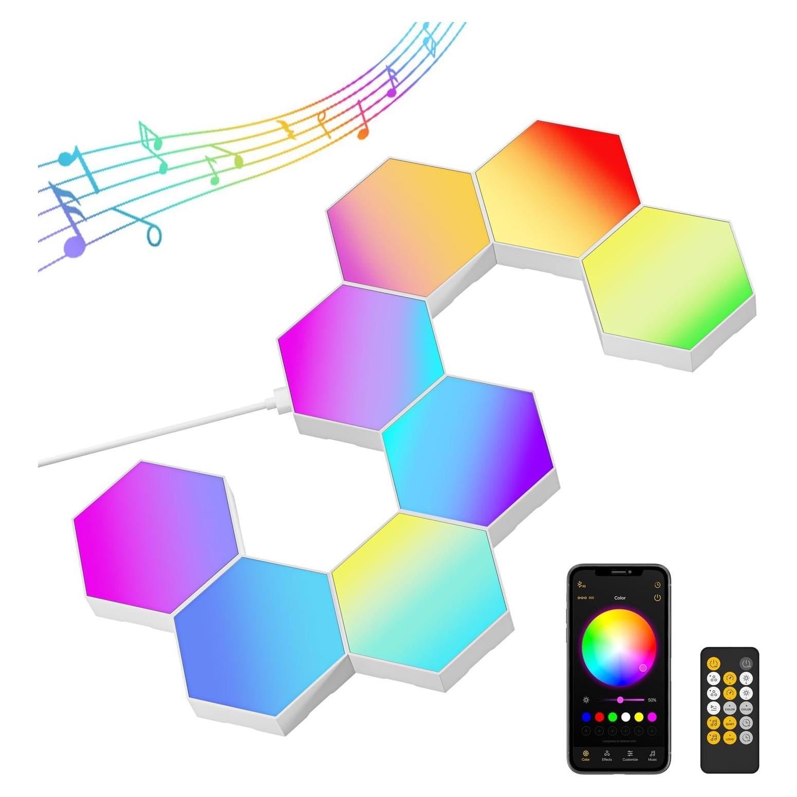 Paneles de Luz Hexagonal RGB LED LinkedSparx - Paquete de 8