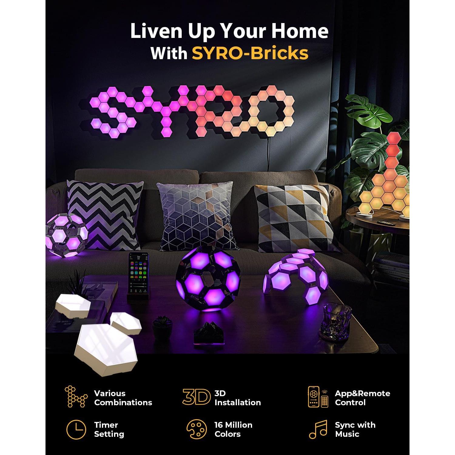 Paneles de Luz Hexagonal RGB LED LinkedSparx - Paquete de 8