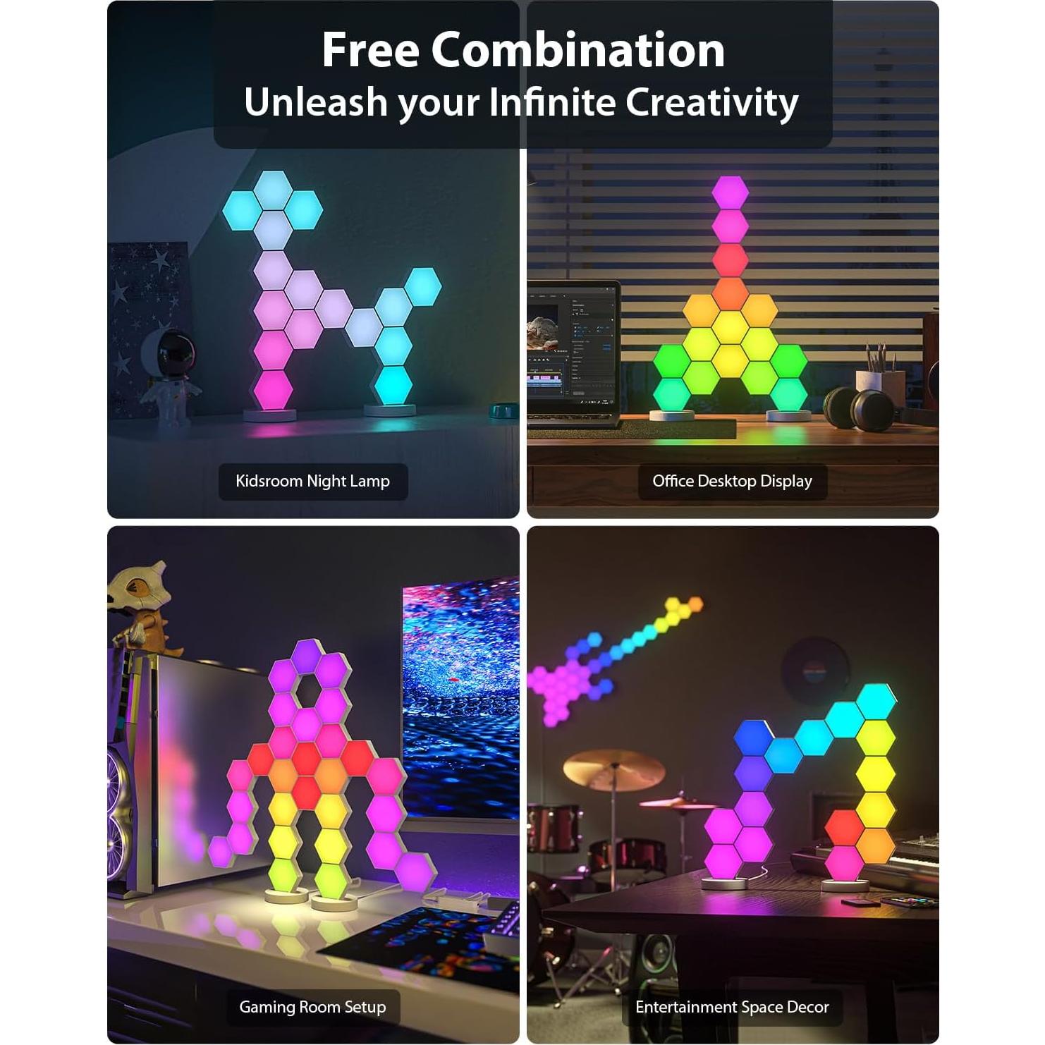 Paneles de Luz Hexagonal RGB LED LinkedSparx - Paquete de 8