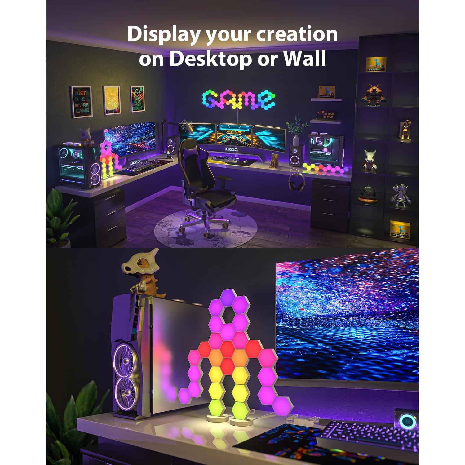 Paneles de Luz Hexagonal RGB LED LinkedSparx - Paquete de 8