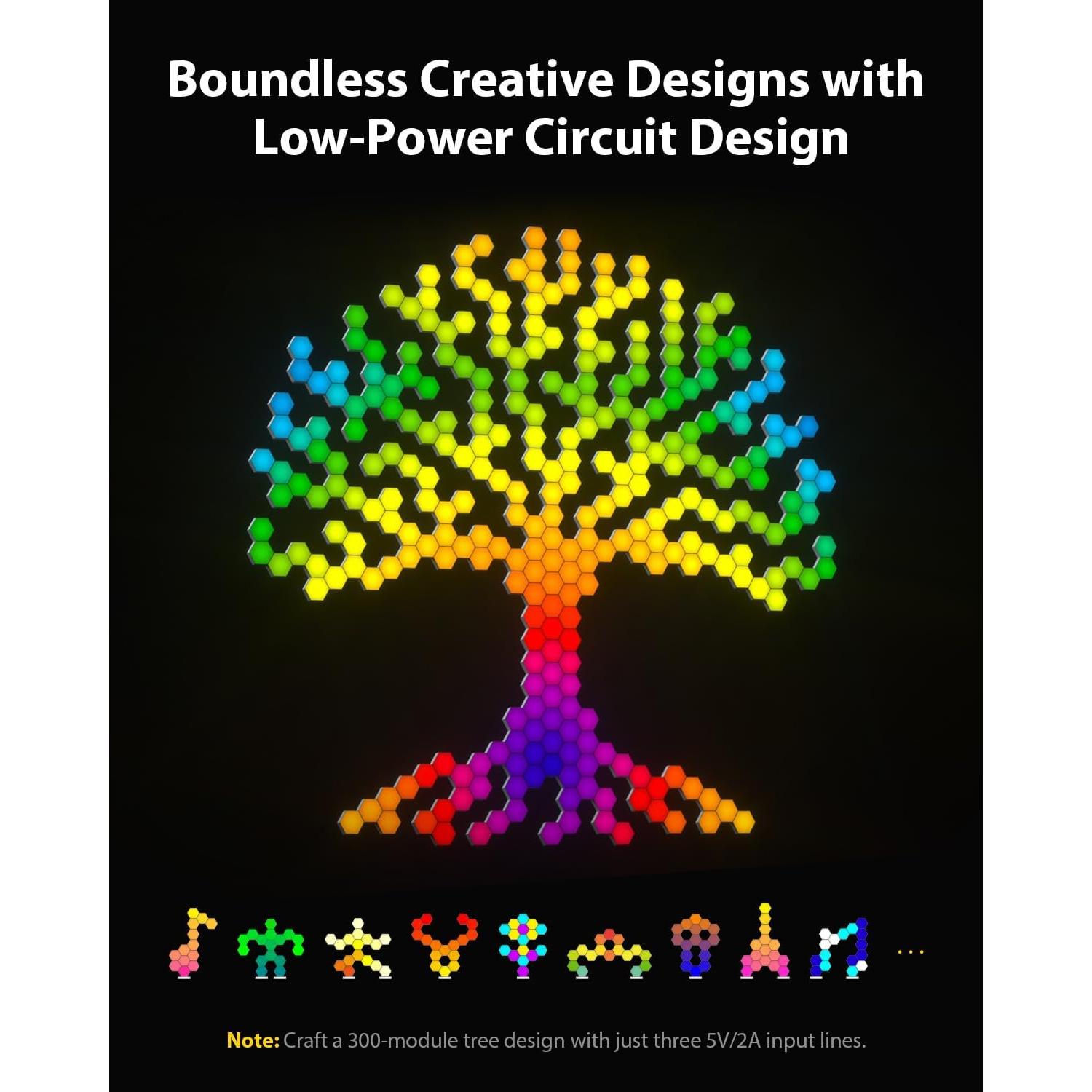 Paneles de Luz Hexagonal RGB LED LinkedSparx - Paquete de 8