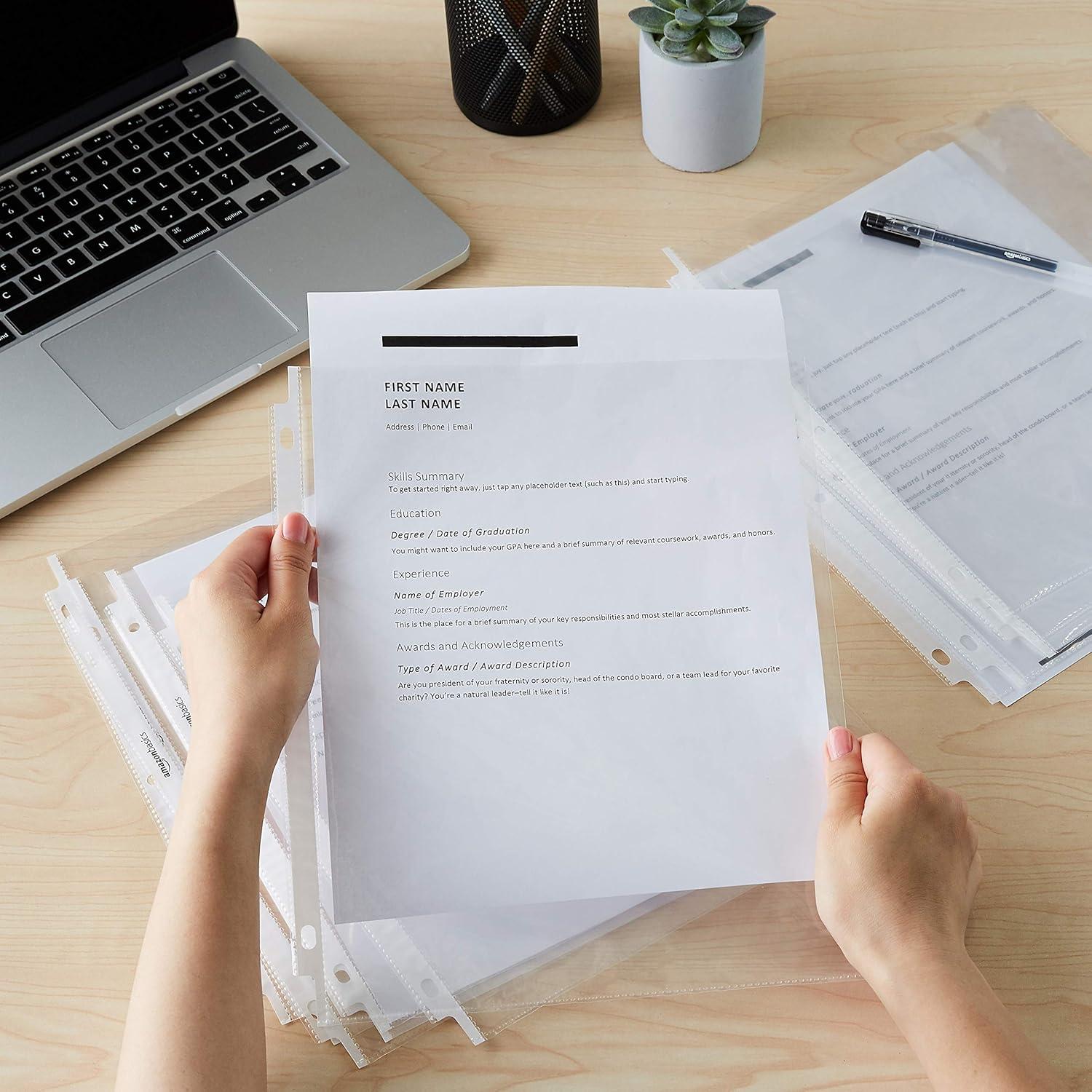 Protecciones de hojas Amazon Basics 100-paquete 21.6x27.9 cm