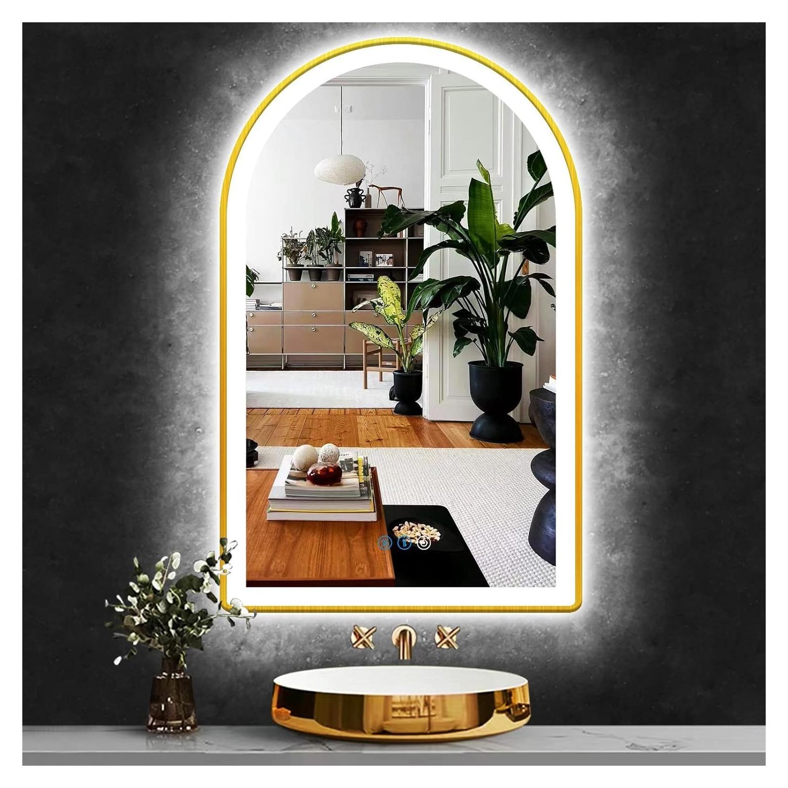 Espejo LED Arco Dorado 50x80 cm ARUMMA con Luz Regulable