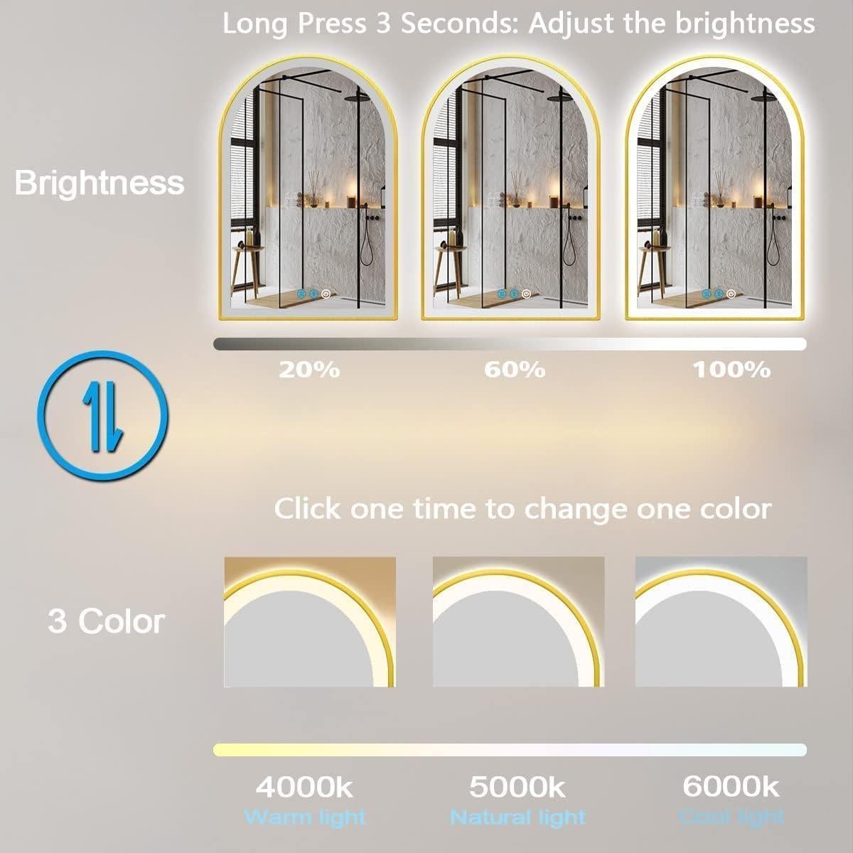 Espejo LED Arco Dorado 50x80 cm ARUMMA con Luz Regulable