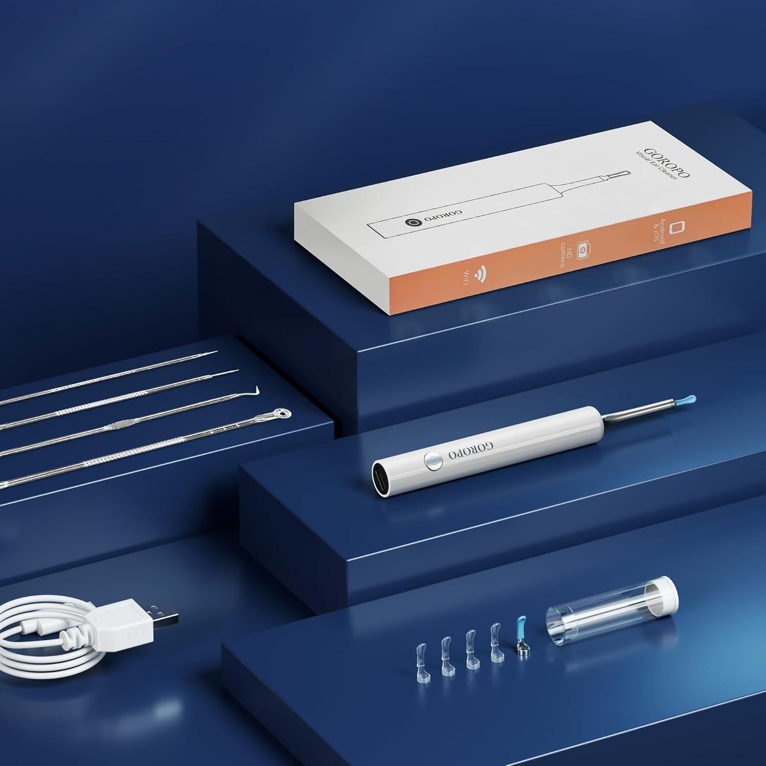 Limpiador de Oído Inalámbrico Goropo con Cámara HD y 4 Puntas