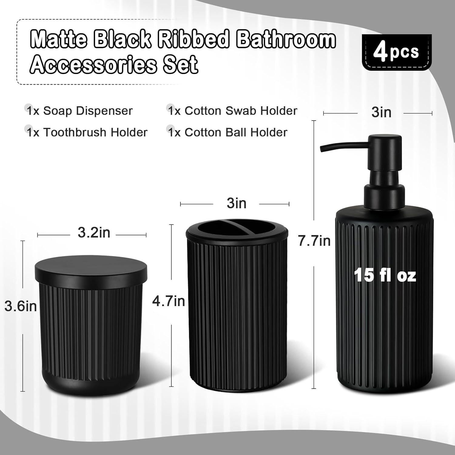 Juego de Accesorios de Baño KASUNTING Negro Mate 4 Piezas