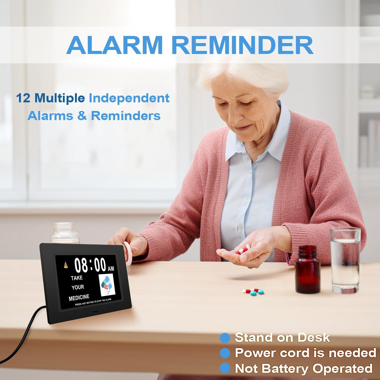 Reloj Digital JALL 7" con Alarmas para Ancianos y Demencia