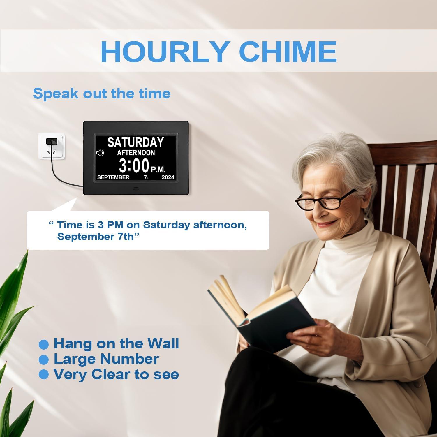 Reloj Digital JALL 7" con Alarmas para Ancianos y Demencia