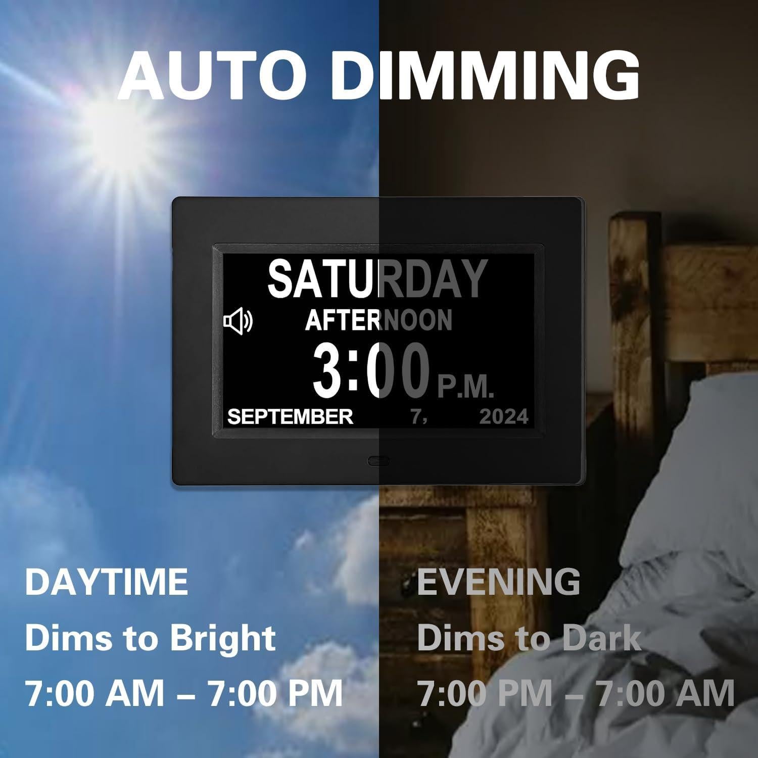 Reloj Digital JALL 7" con Alarmas para Ancianos y Demencia