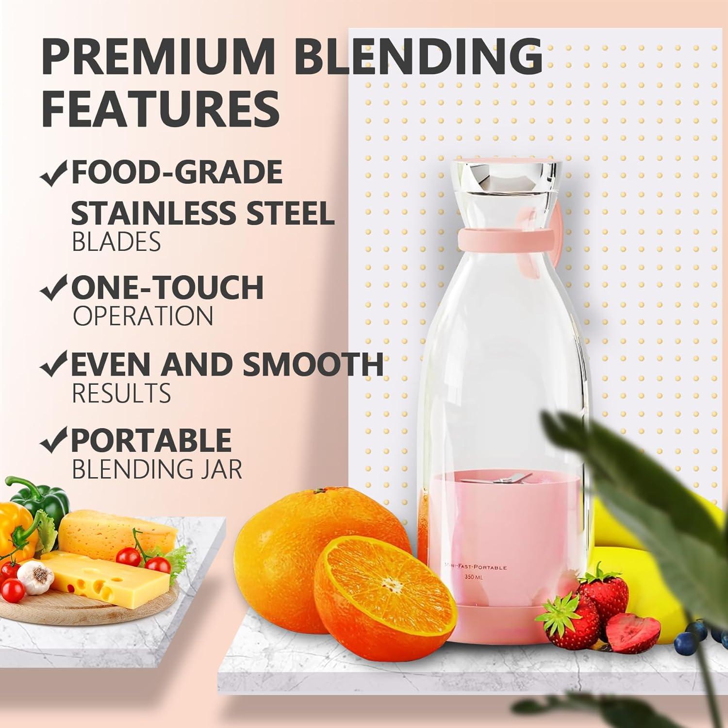 Mezclador Portátil Bebesiri 350ml USB Acero Inoxidable Rosa