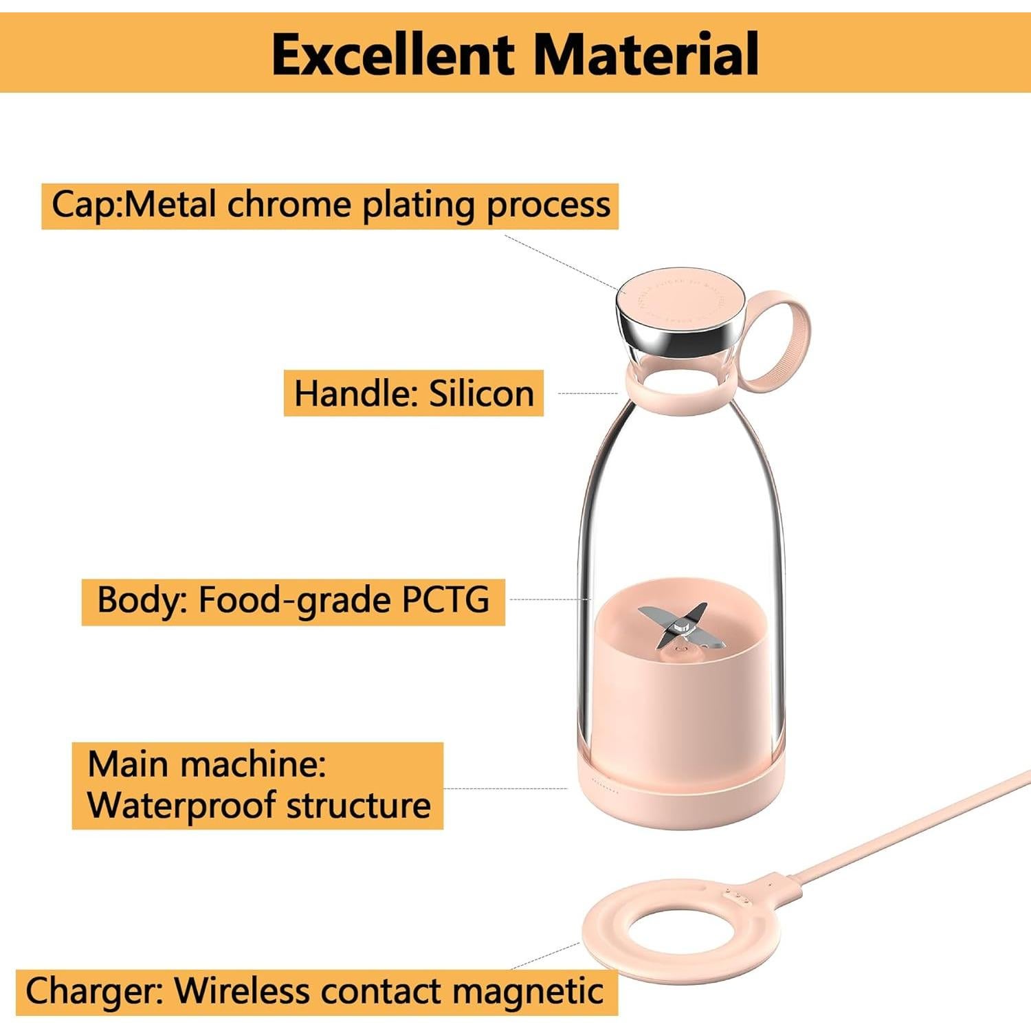 Mezclador Portátil Bebesiri 350ml USB Acero Inoxidable Rosa