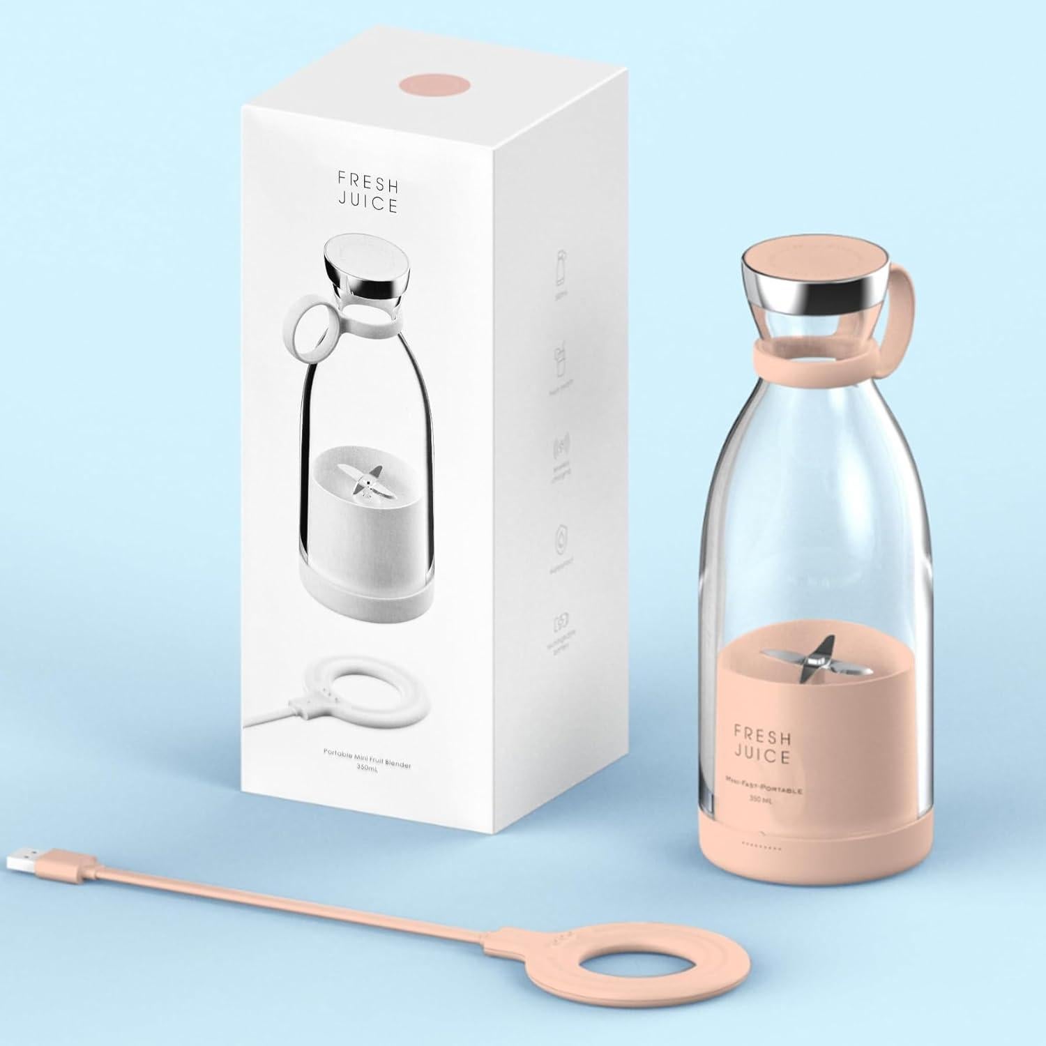 Mezclador Portátil Bebesiri 350ml USB Acero Inoxidable Rosa