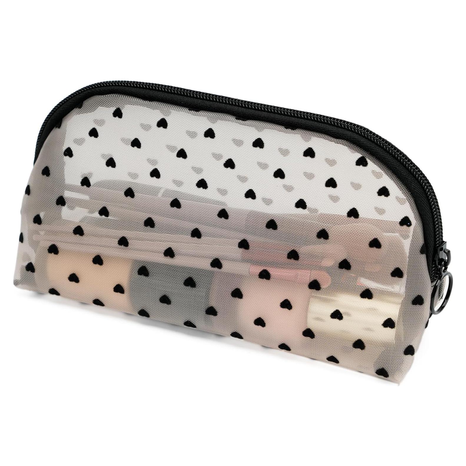 Bolsa de Maquillaje de Malla Nylon TMMB Beige y Negro 21.6x8.9x12.7cm