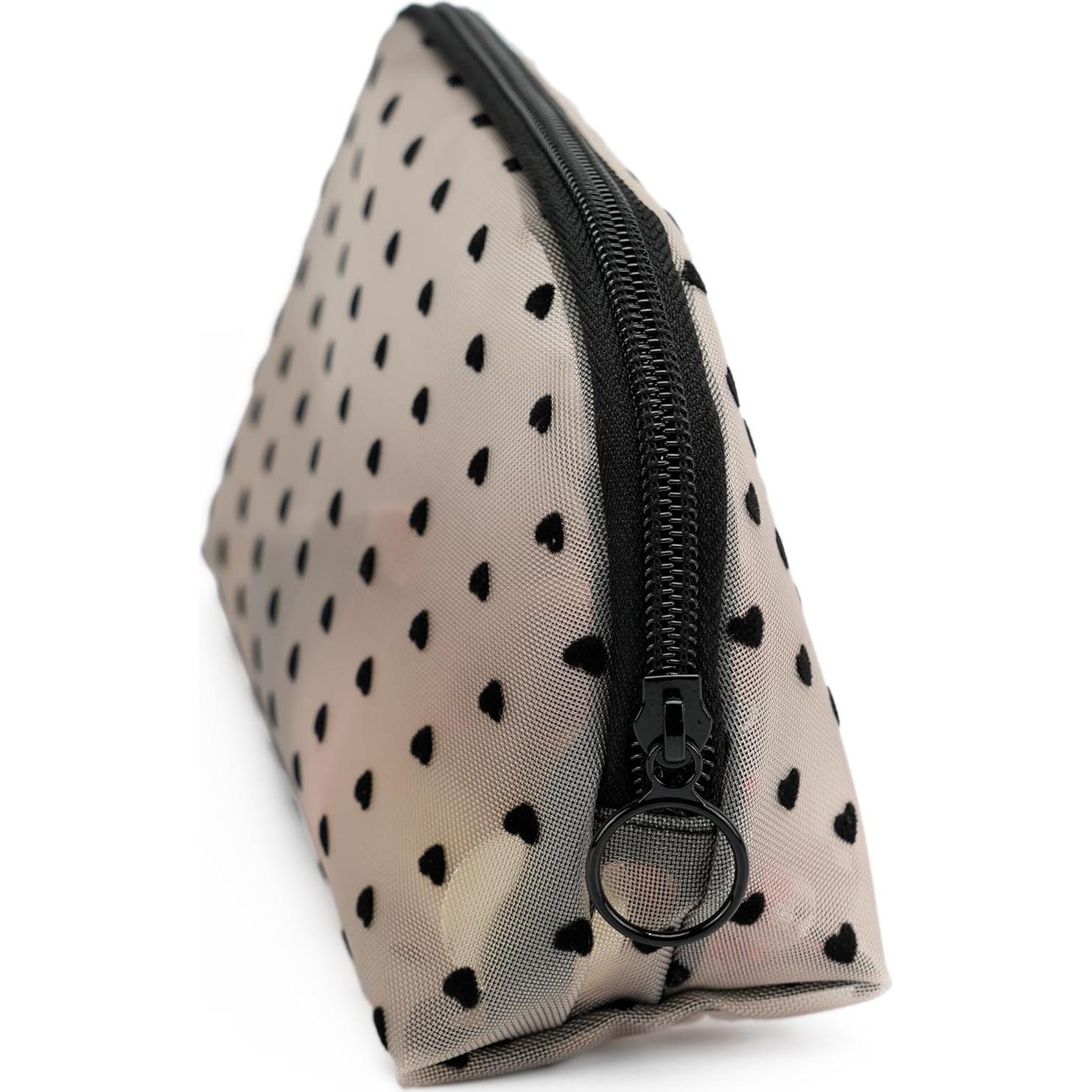 Bolsa de Maquillaje de Malla Nylon TMMB Beige y Negro 21.6x8.9x12.7cm