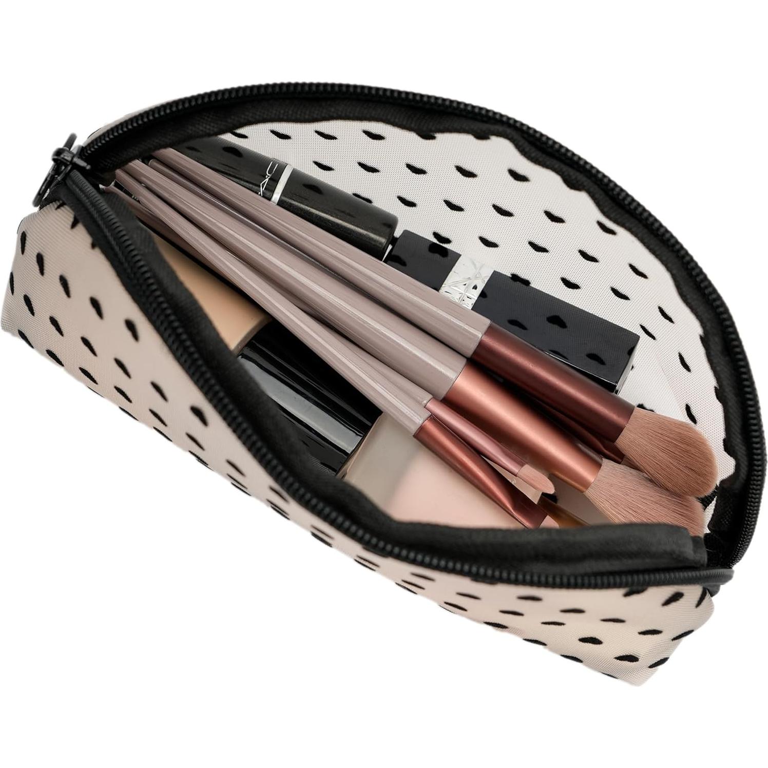 Bolsa de Maquillaje de Malla Nylon TMMB Beige y Negro 21.6x8.9x12.7cm