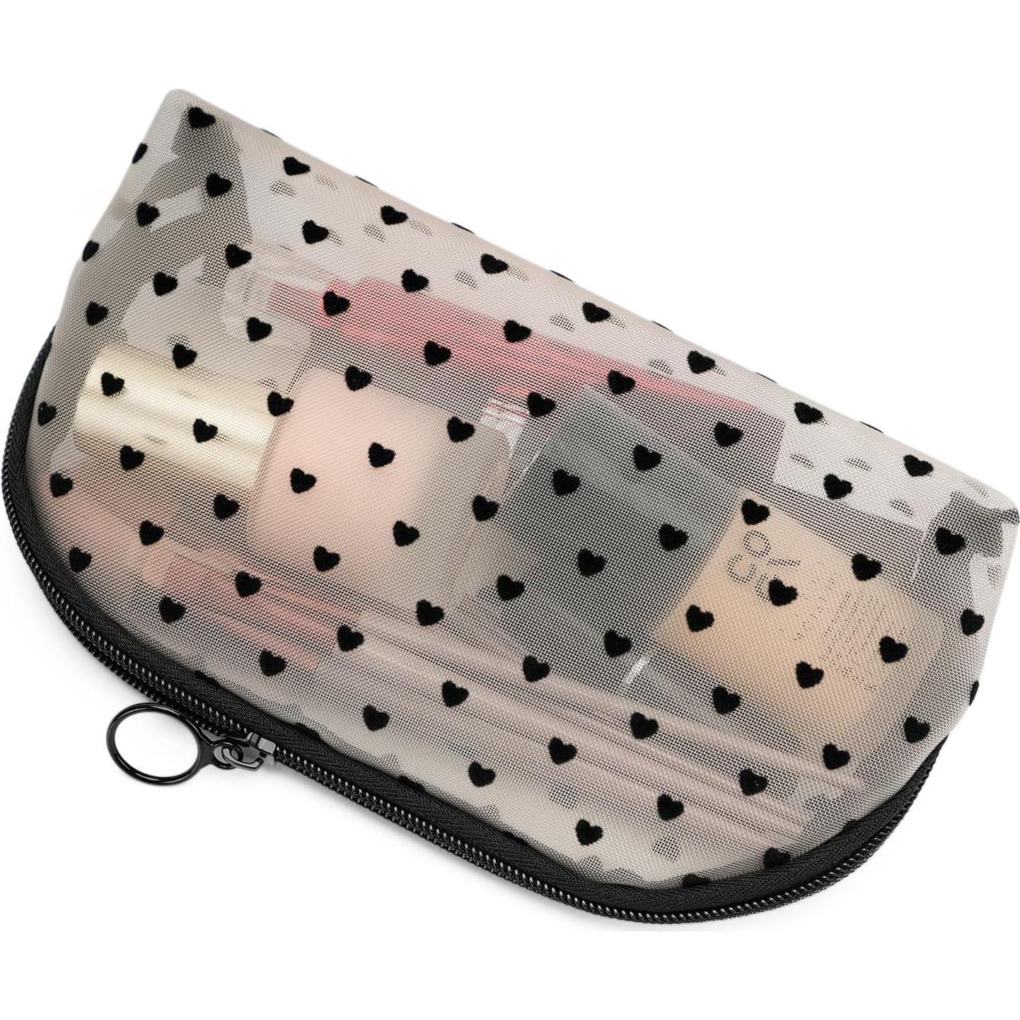 Bolsa de Maquillaje de Malla Nylon TMMB Beige y Negro 21.6x8.9x12.7cm